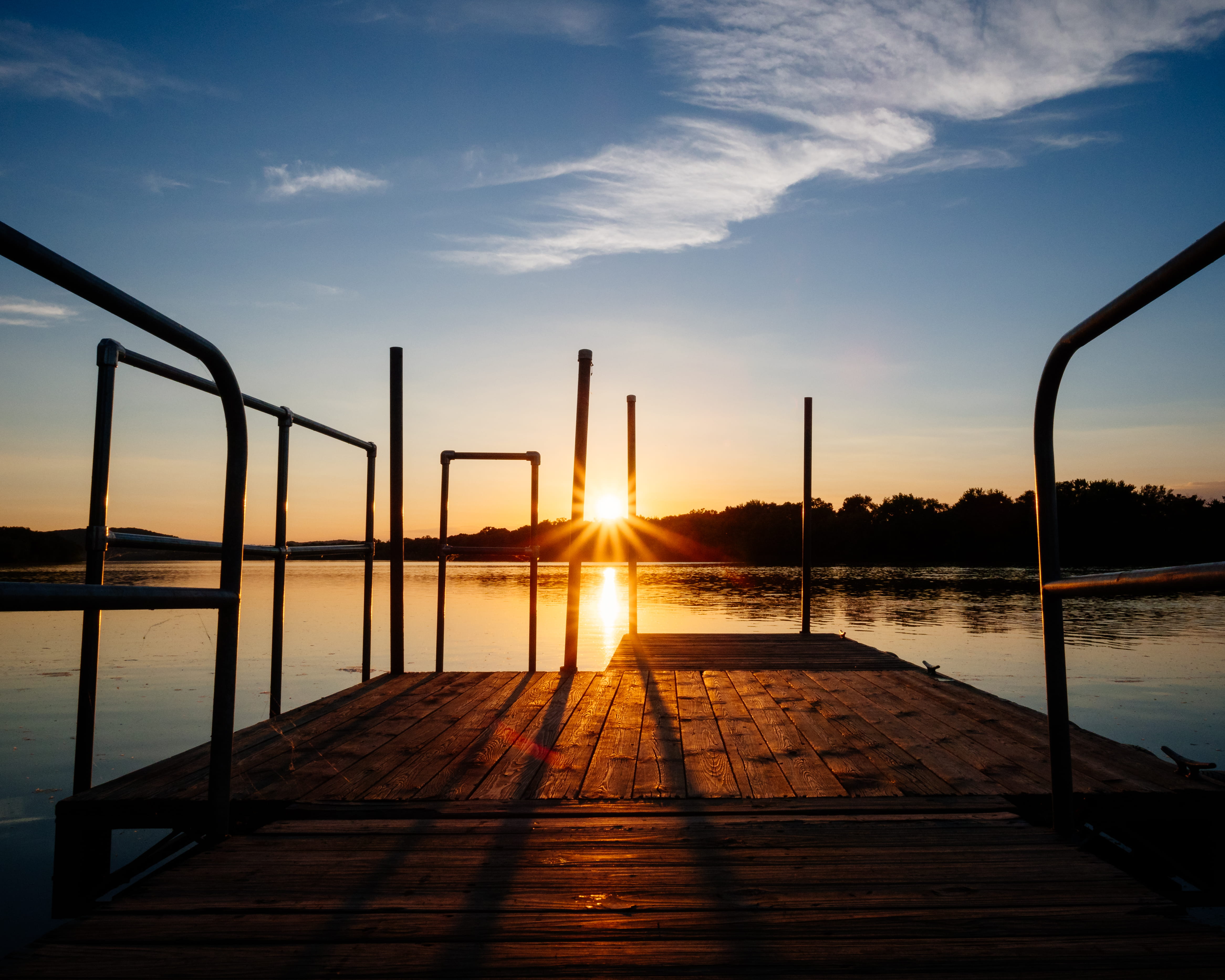 light, sauk city, outdoors, tranquility, reflection, sky, railing, united states, landscape, no people, sunset, sun, nature, silhouette, wisconsin, lake, HD Wallpaper