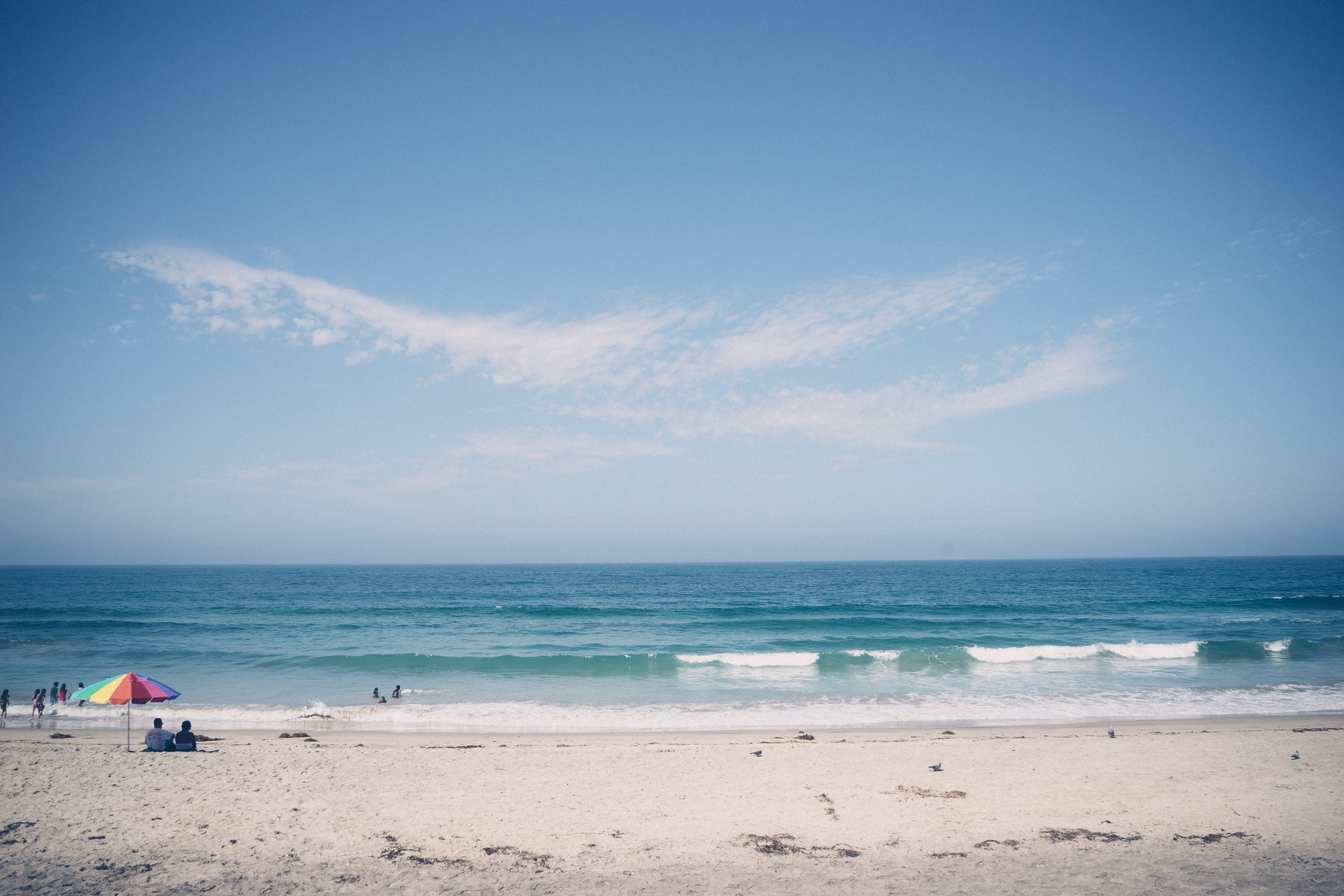 vacation, lifestyle, sea, blue, horizon over water, no people, fun, peaceful, nature, daytime, ocean, tourism, shore, sand, relax, relaxation, water, view, HD Wallpaper