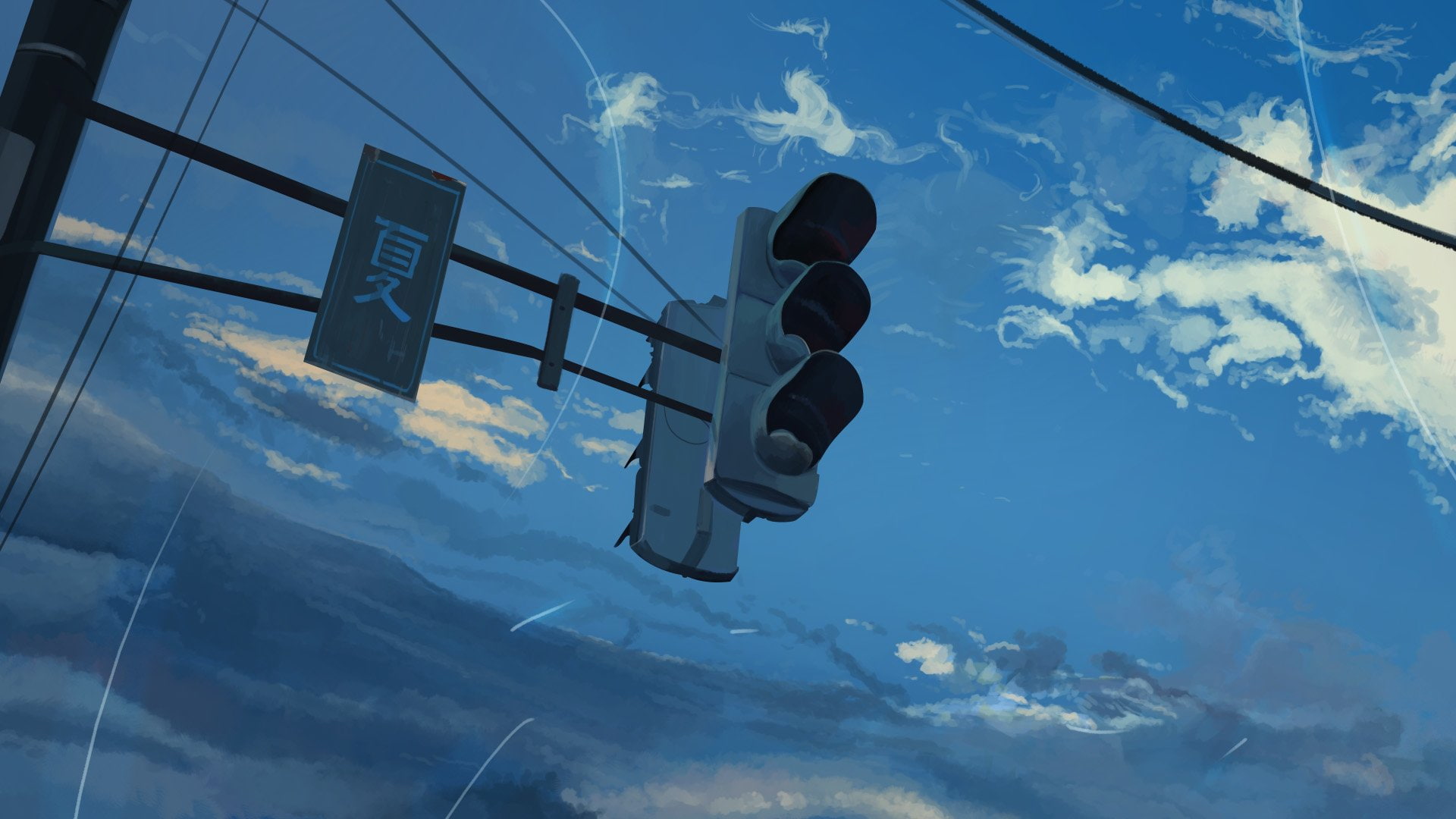 Original, Anime, Traffic Light, 1080P, Cloud, Sky, Light, HD Wallpaper