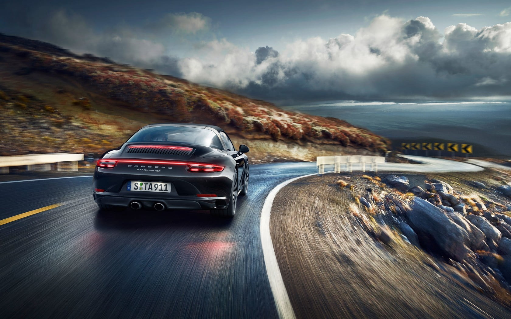 sunset, sea, hill, mountain, car, water, extreme Terrain, blue, people Traveling, rear view, porsche, landscape, motion, on the move, road, speed, multiple Lane Highway, HD Wallpaper