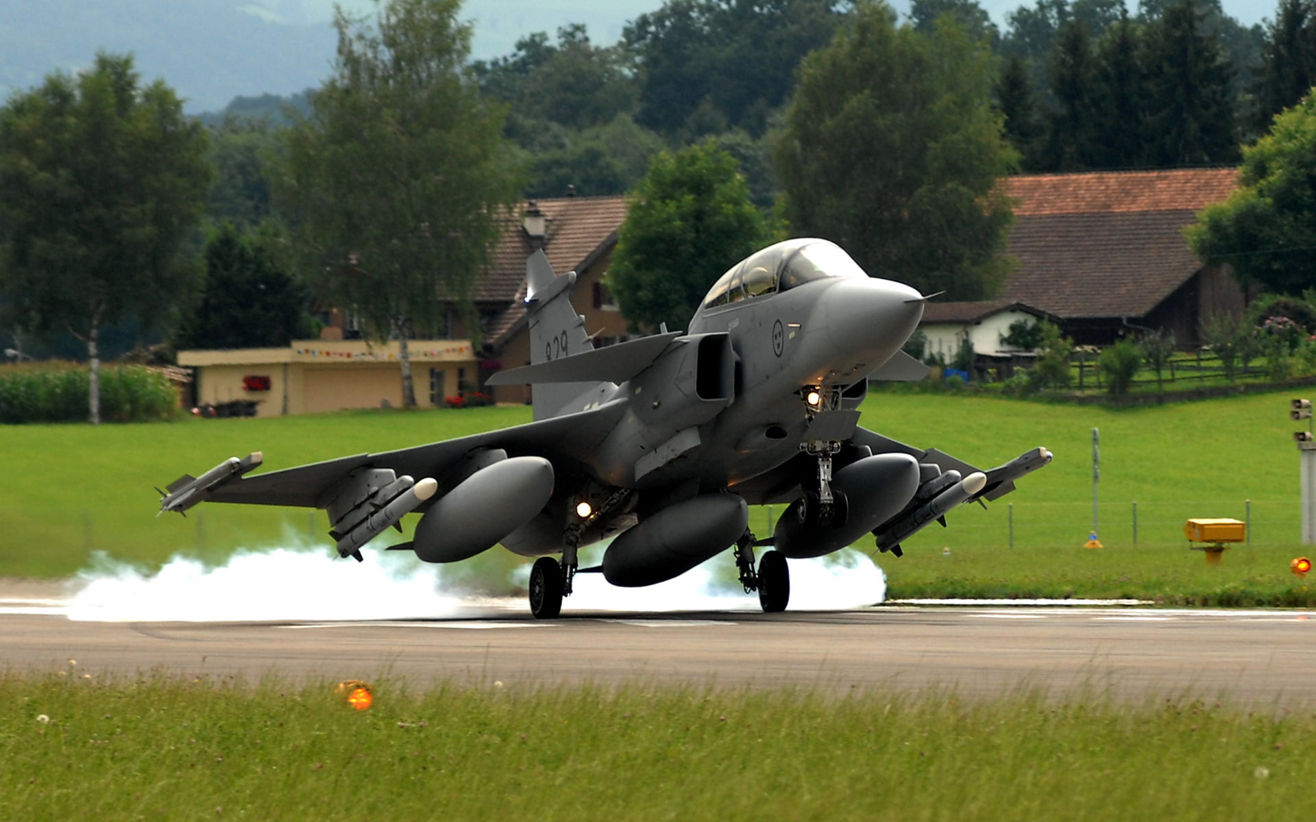 Strip, Fourth, mode of transportation, The rise, Gripen, Multipurpose, gray, flying, air vehicle, You can, plant, green color, transportation, armed forces, HD Wallpaper