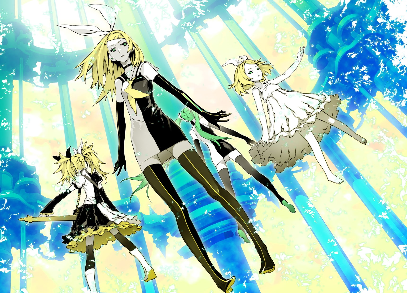 multi colored, outdoors, human representation, craft, representation, no people, art and craft, Vocaloid, male likeness, Kagamine Rin, sky, anime, day, HD Wallpaper