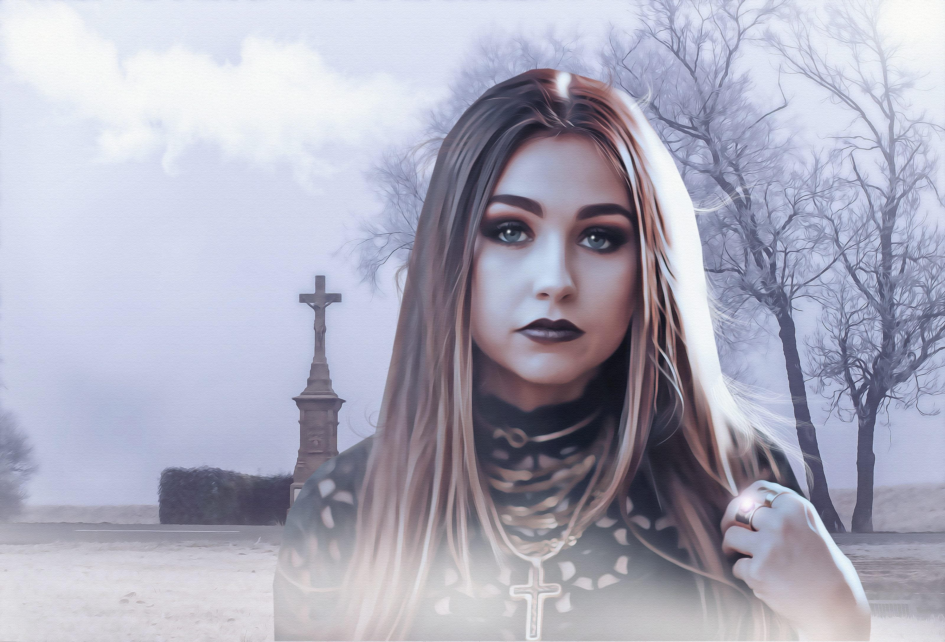 alternative model, front view, 2K, cemetery, outdoors, hairstyle, woman, women, trees, young adult, one woman only, young, beauty, nature, sky, female, HD Wallpaper