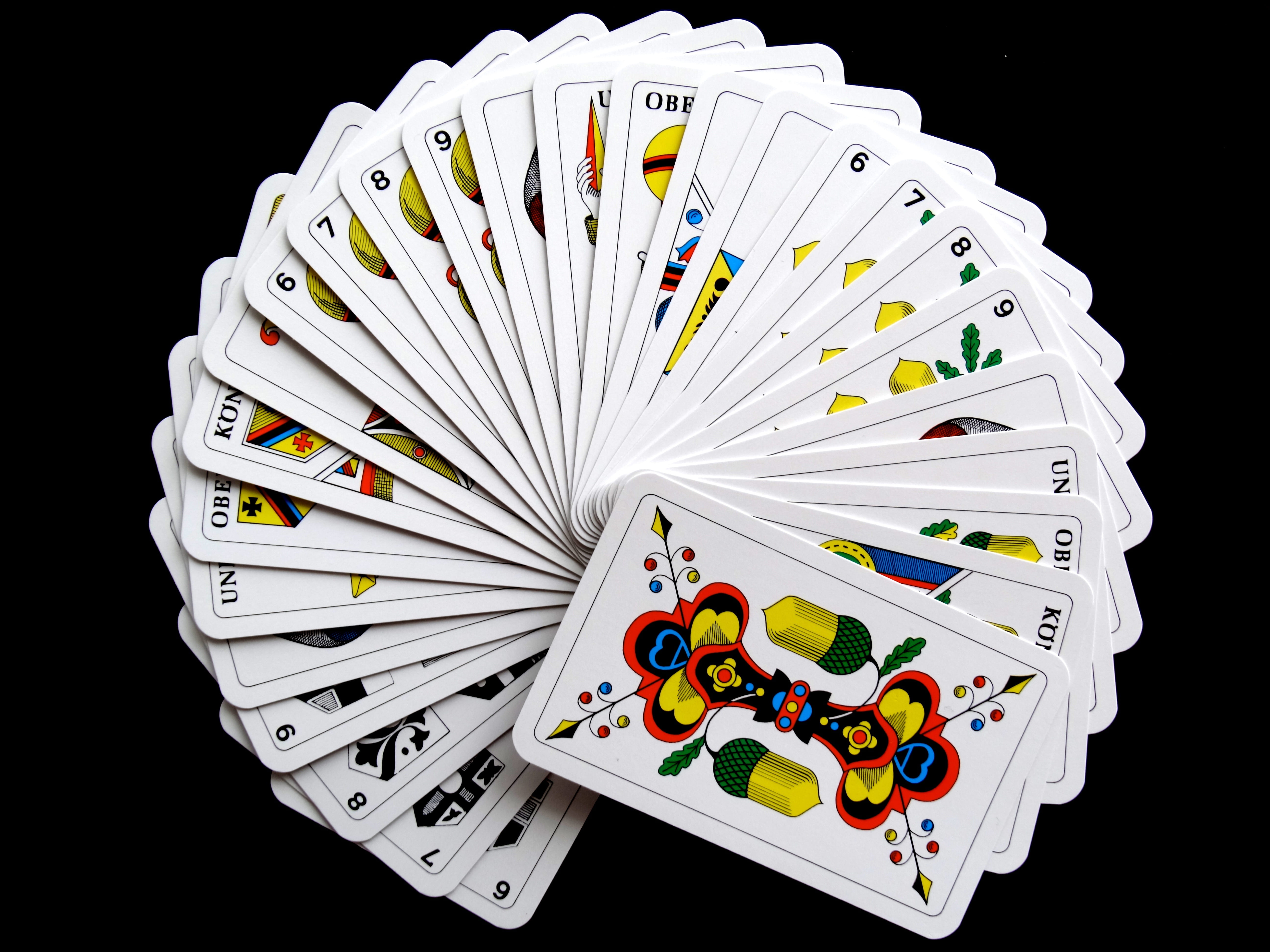 black background, indoors, stack, still life, win, tarot, jass cards, 5K, white color, close-up, strategy, equipment, arrangement, no people, leisure games, HD Wallpaper