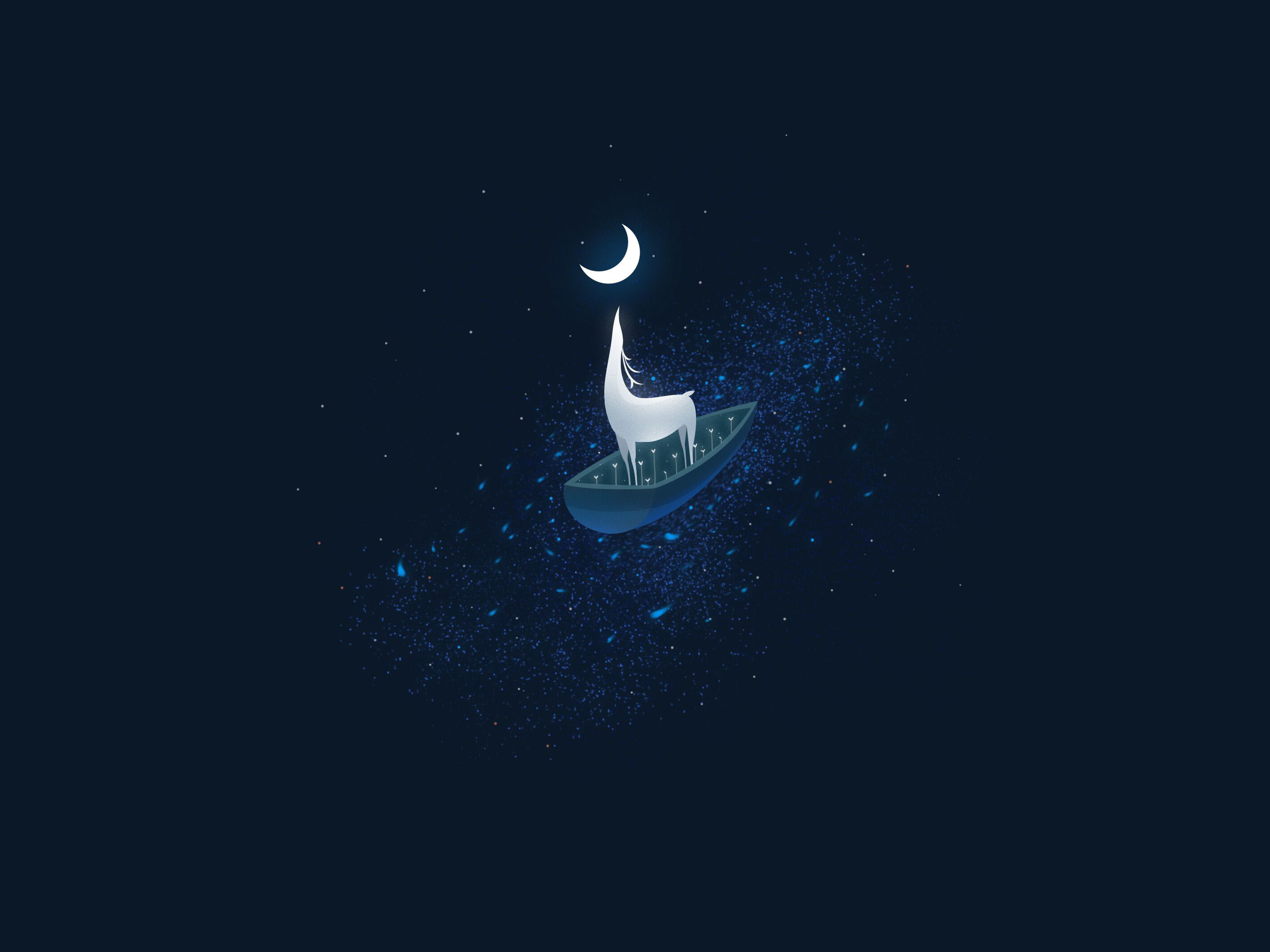 Dark background, Half moon, Stars, HD, 2K, Magic, Deer, Surreal, HD Wallpaper