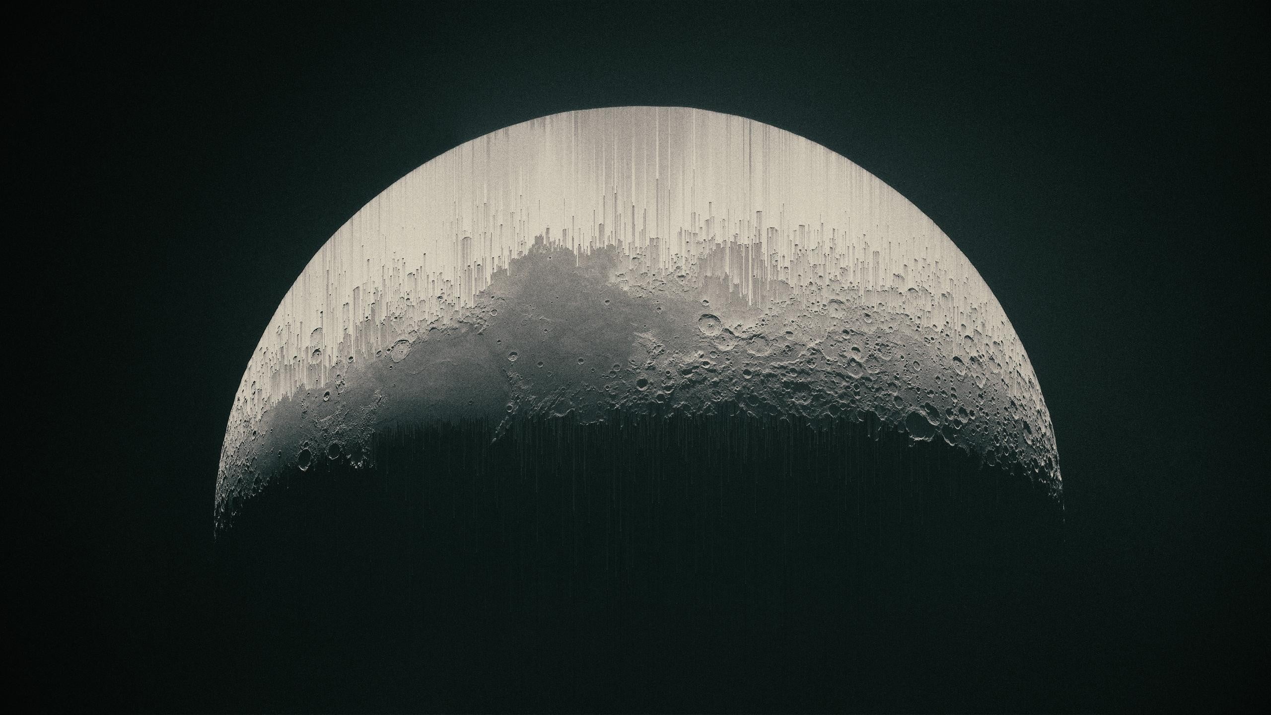 Moon, space and astronomy, nature, night, space, astronomy, 2K, sky, water, single object, no people, science, half moon, studio shot, close-up, black background, HD Wallpaper