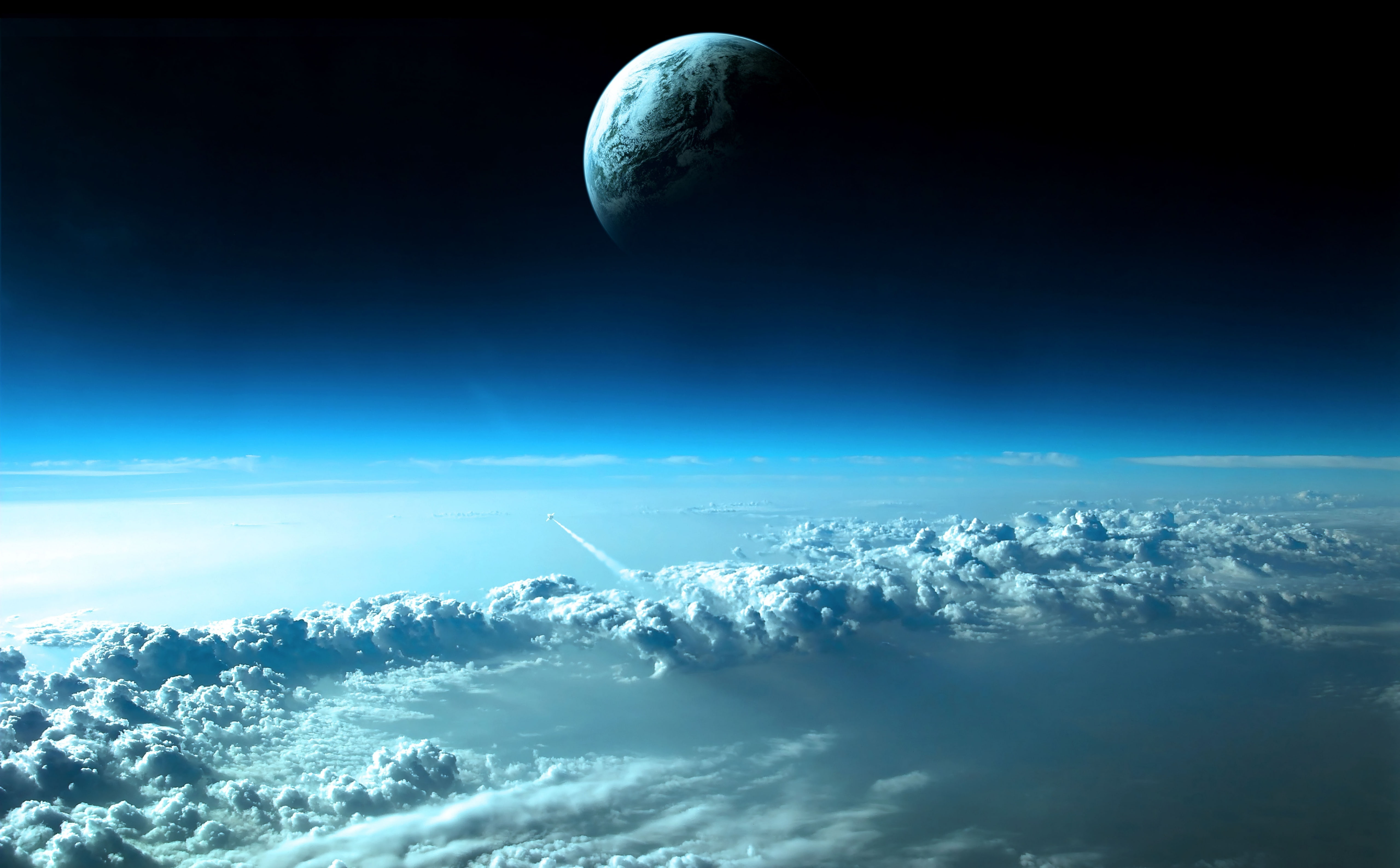 blue, cloud - sky, non-urban scene, planetary moon, astronomy, black, tranquil scene, night, landscape, scenics - nature, half moon, sky, Space, mountain, HD Wallpaper