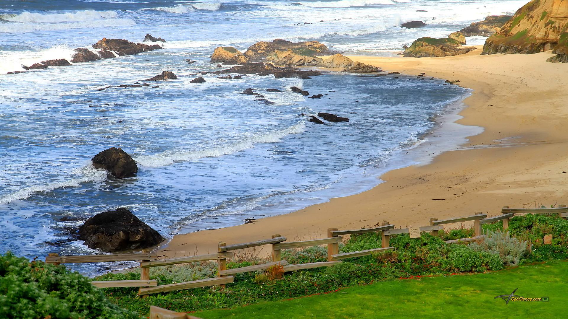 fence, rocks, grass, beach, moon, half, nature and landscapes, 1080P, bay, HD Wallpaper