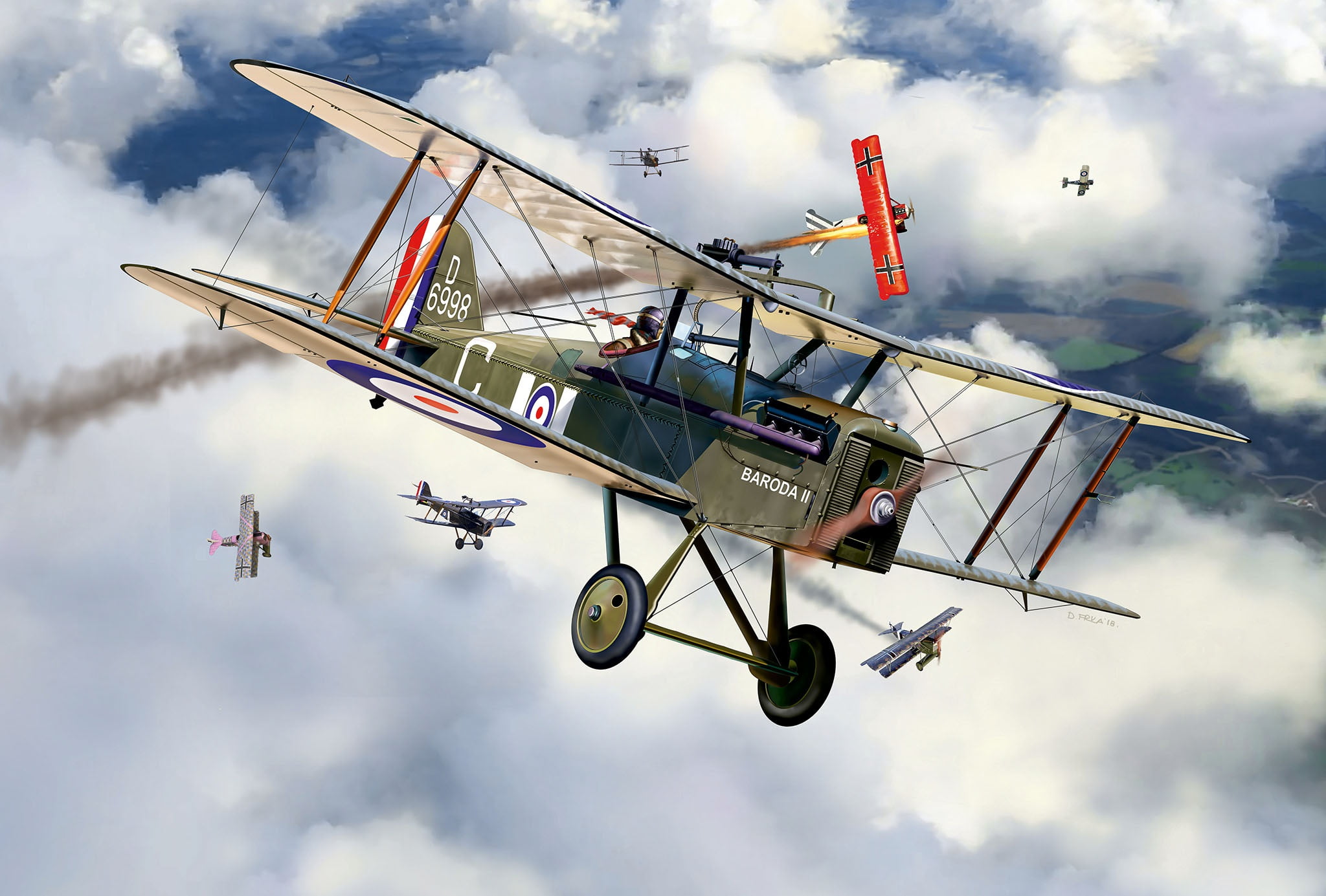 Dogfight, UK, War in the air, biplane, 1080P, S.E.5a, The first World war, single column, HD Wallpaper