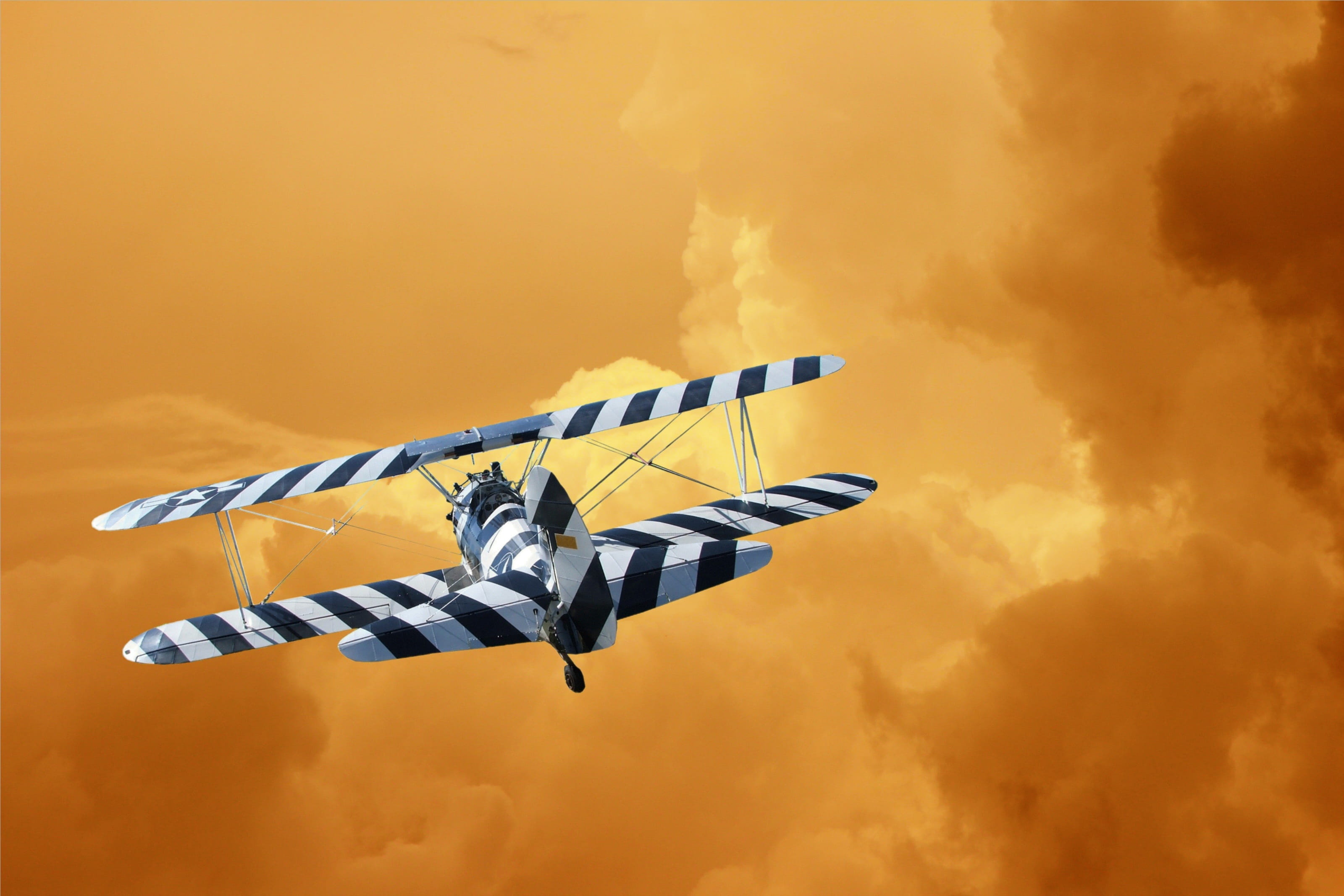 flight, air vehicle, cloud - sky, wings, classic, yellow, on the move, airshow, smoke - physical structure, airplane, airport, clouds, outdoors, nature, HD Wallpaper