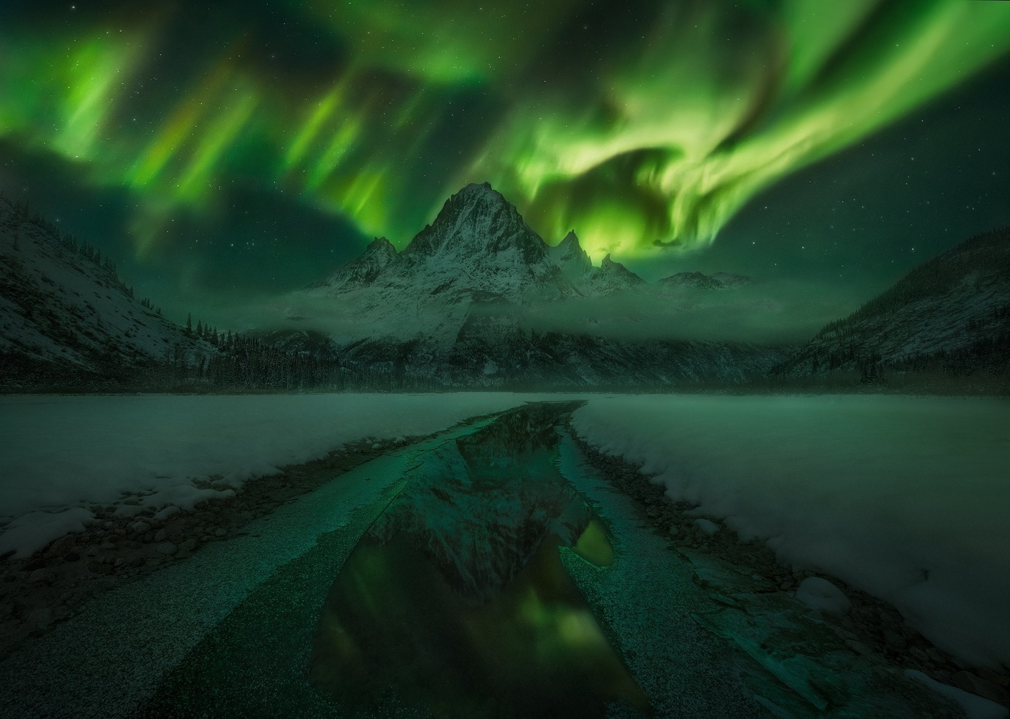 sky, northern, 1080P, flare, night, mountains, lights, solar, sun, canada, HD Wallpaper