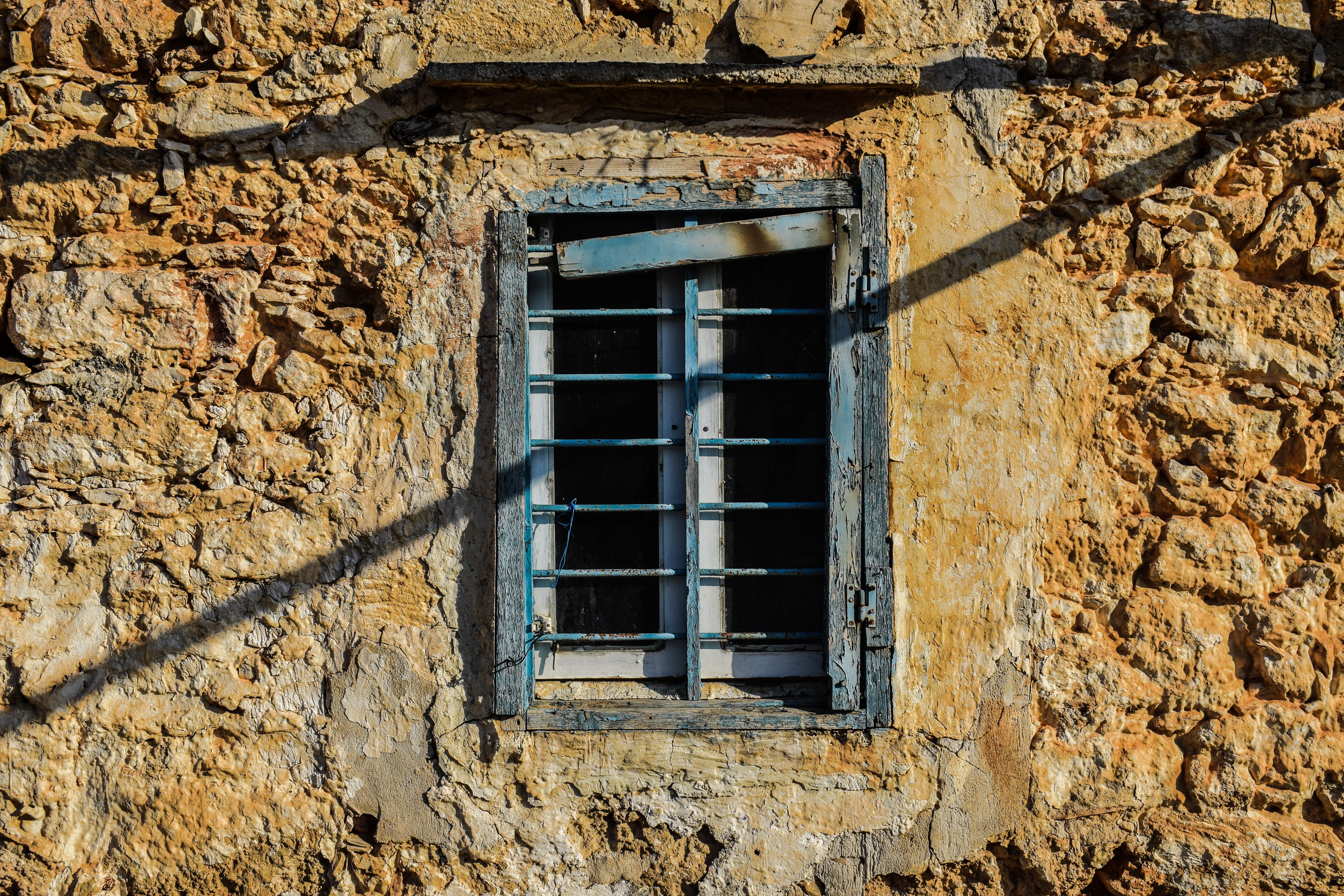 Wall, weathered, low angle view, decay, stone wall, residential district, house, old house, architecture, wall - building feature, village, Old, blue, Wooden, HD Wallpaper