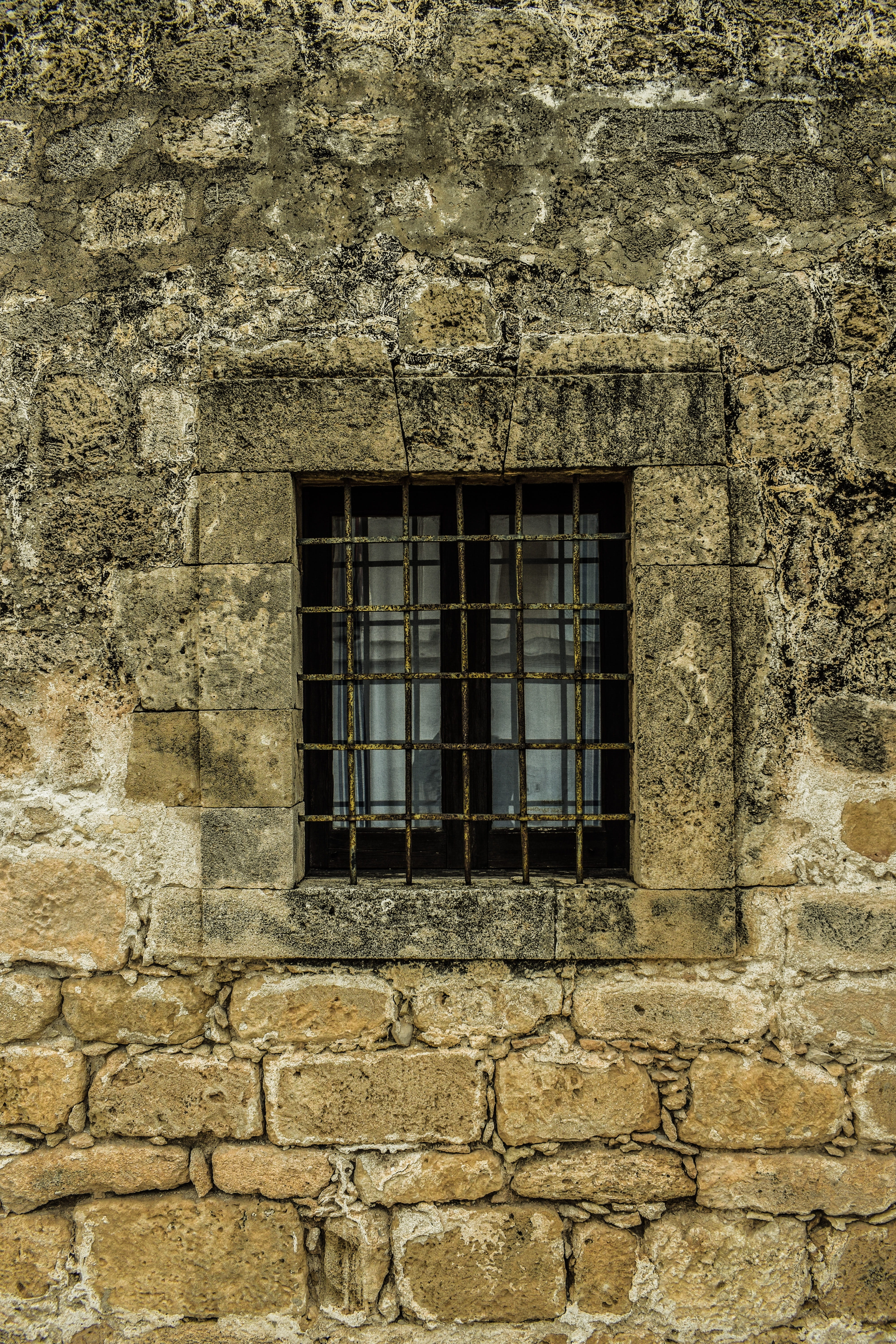 Stone, old, history, low angle view, pattern, christianity, house, no people, church, window frame, Cyprus, ayia anna, Window, medieval, orthodox, building, Phone HD Wallpaper