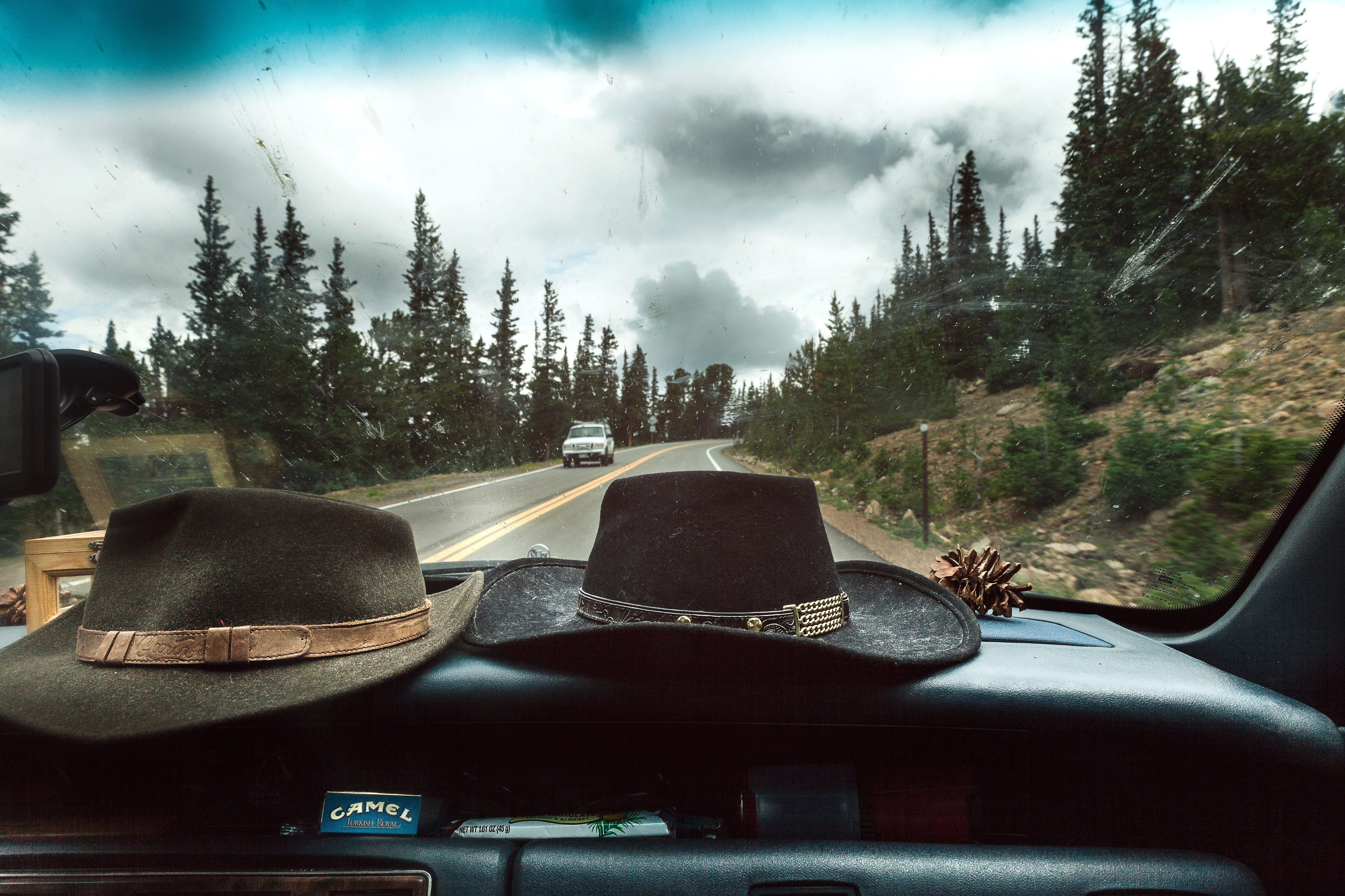 rural, driving, motor vehicle, nature, sky, day, travel, mode of transportation, glass - material, outdoors, two, mountain, black, car, no people, tree, HD Wallpaper