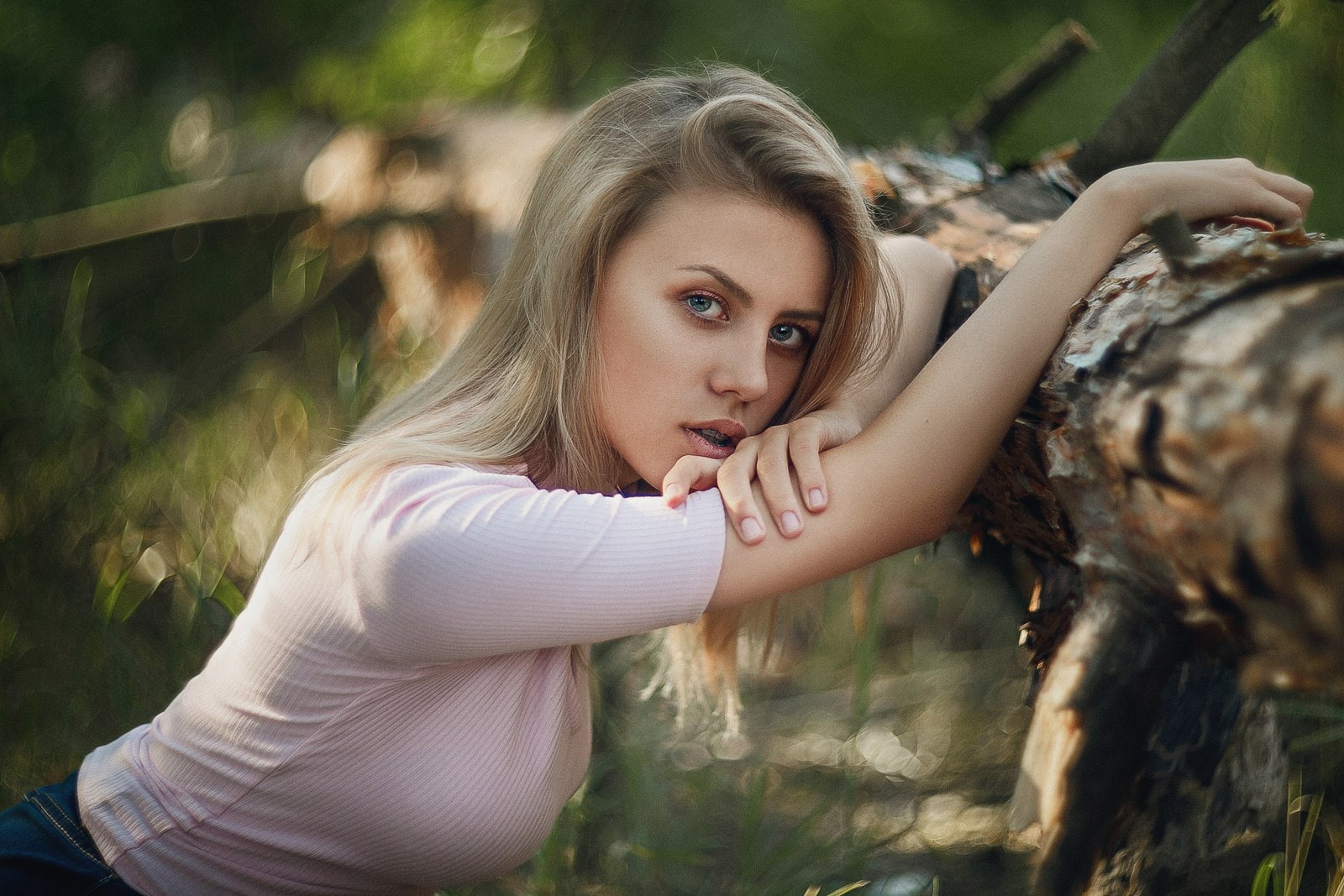 bokeh, Anastasia Guschina, portrait, face, Maxim Makarov, 720P, blonde, women, Nastya, braces, women outdoors, HD Wallpaper