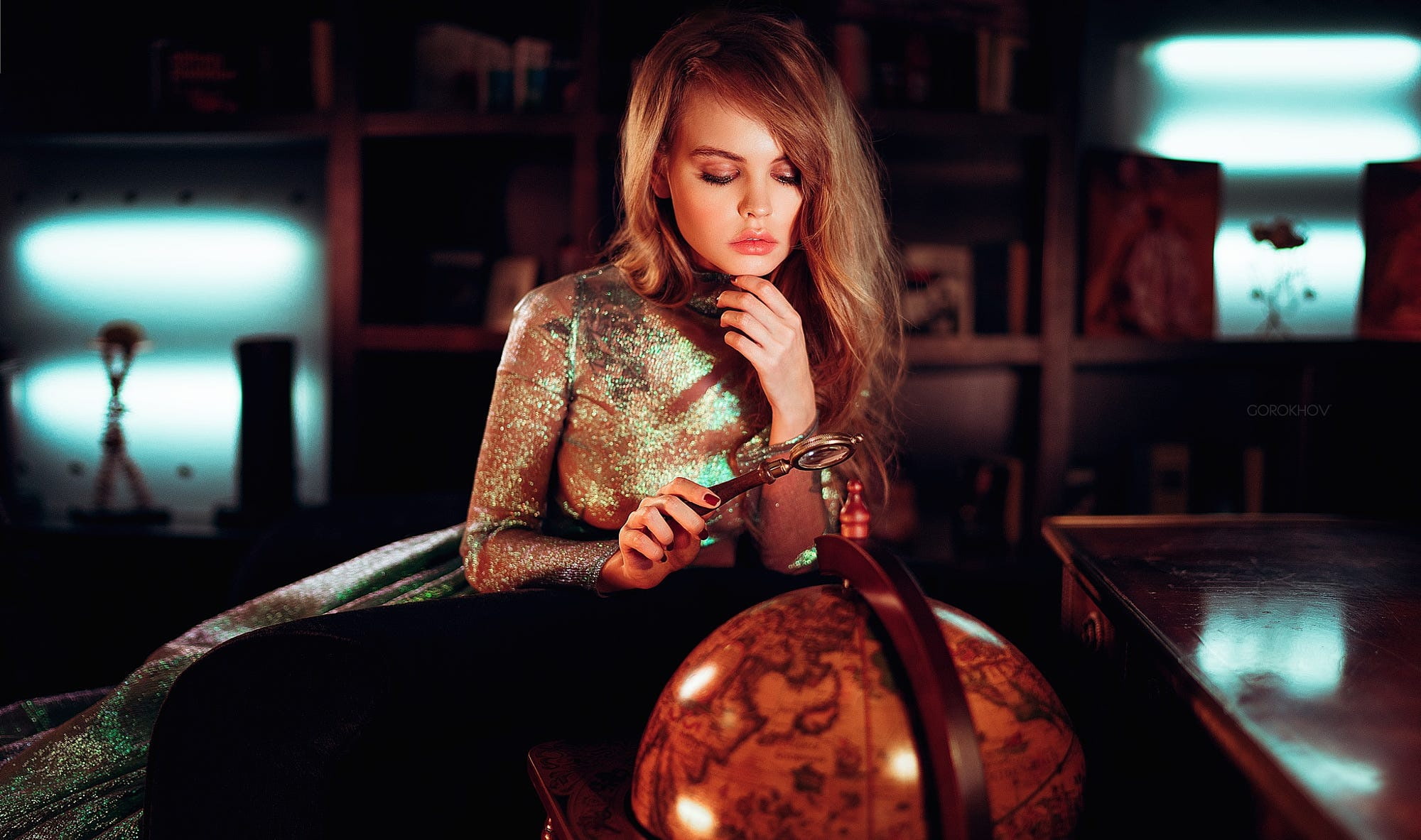 globe, 1080P, Nastya, magnifier, Anastasia Shcheglova, HD Wallpaper