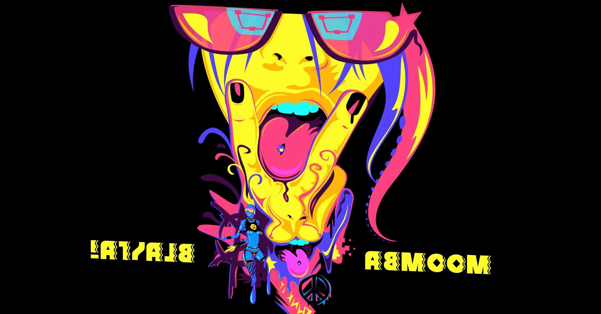 illuminated, yellow, multi colored, studio shot, music glasses tongue pierced tongue black and yellow moombablasta moomba blasta sounds, 1080P, close-up, HD Wallpaper
