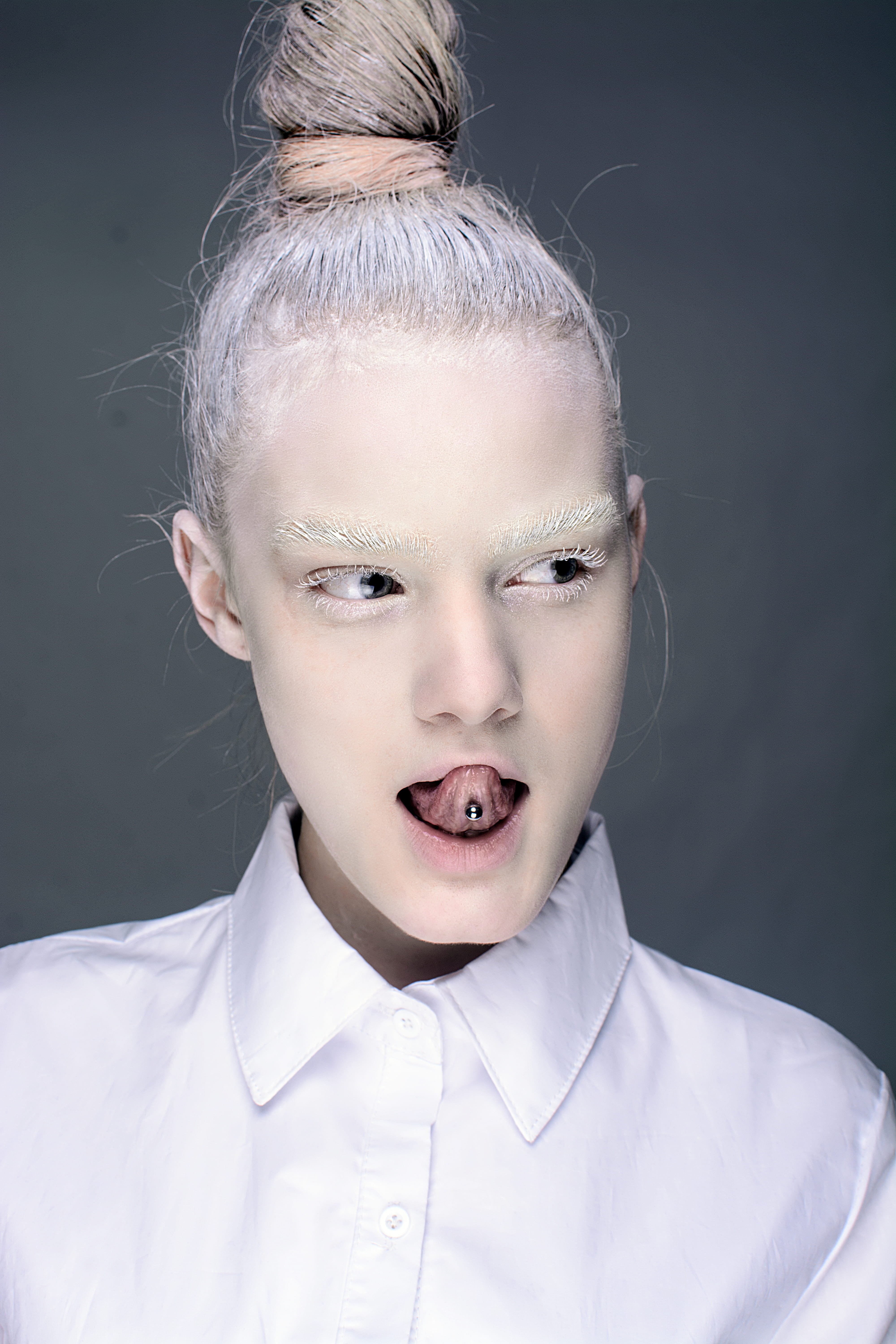 woman, gray, studio shot, white, headshot, women, blond hair, young adult, portrait, black background, one person, child, indoors, mouth open, human face, Phone HD Wallpaper