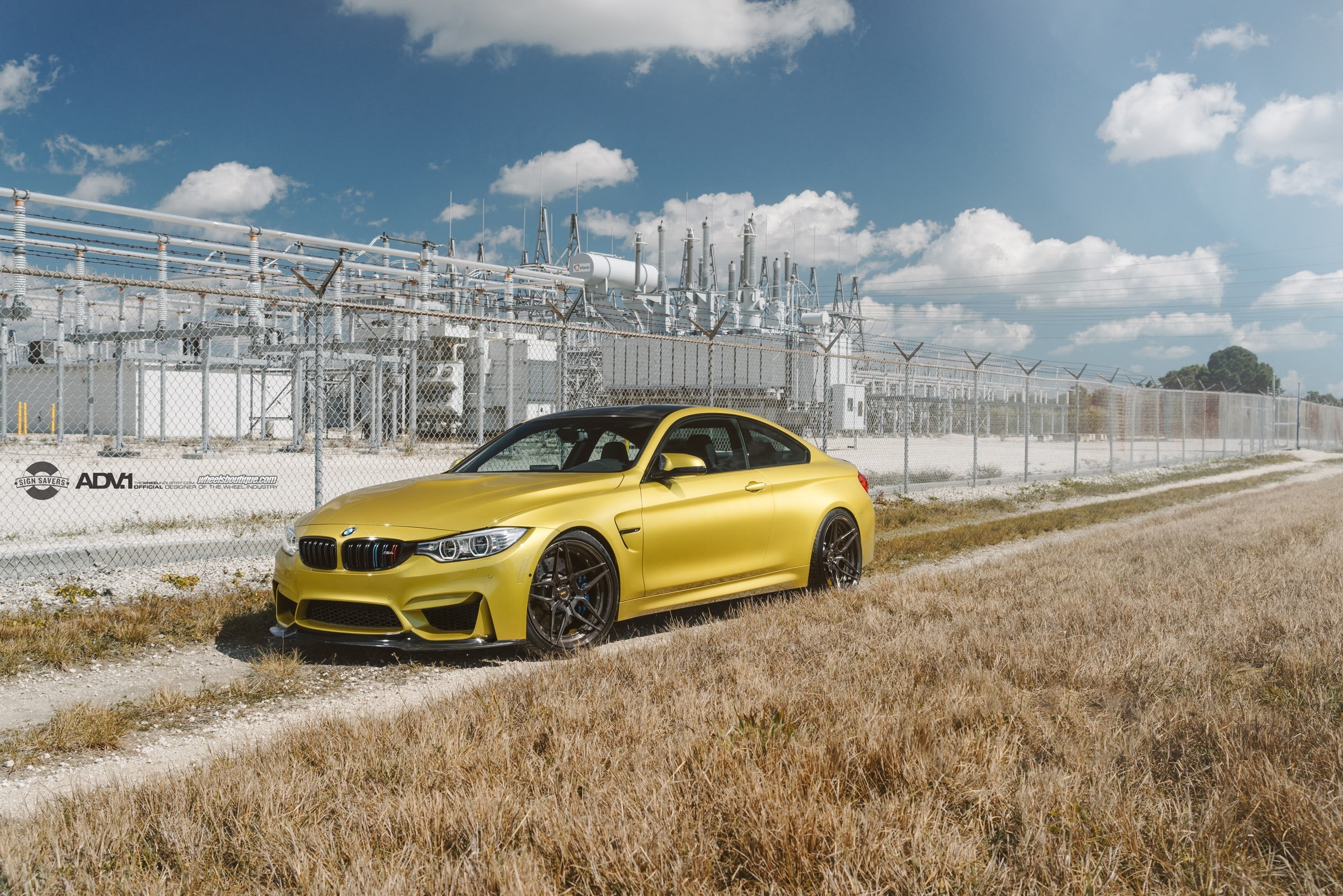 land vehicle, bmw bmw m4 adv1 adv_1 wheels austin yellow, cloud - sky, nature, retro styled, no people, sky, built structure, day, yellow, outdoors, car, HD Wallpaper