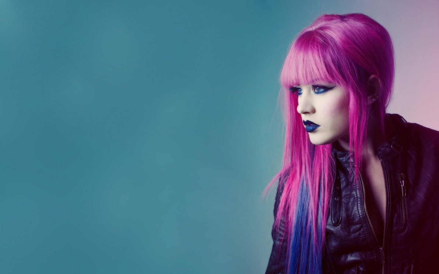 studio shot, beautiful woman, women, adult, long hair, fashion, makeup, funky, purple, young adult, simple background, blue eyes, dyed hair, young women, HD Wallpaper