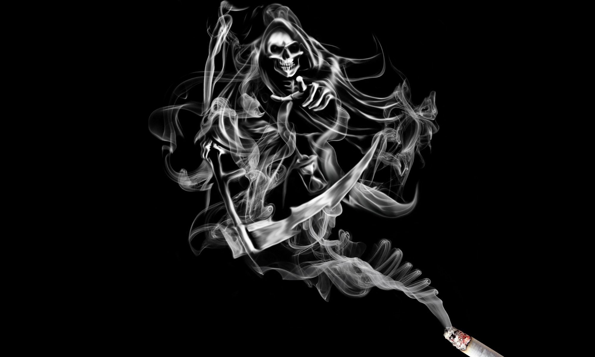 bad habit, copy space, smoking issues, death, indoors, swirl, pattern, black background, close-up, Dark, risk, cigarette, nature, artwork, abstract, motion, HD Wallpaper