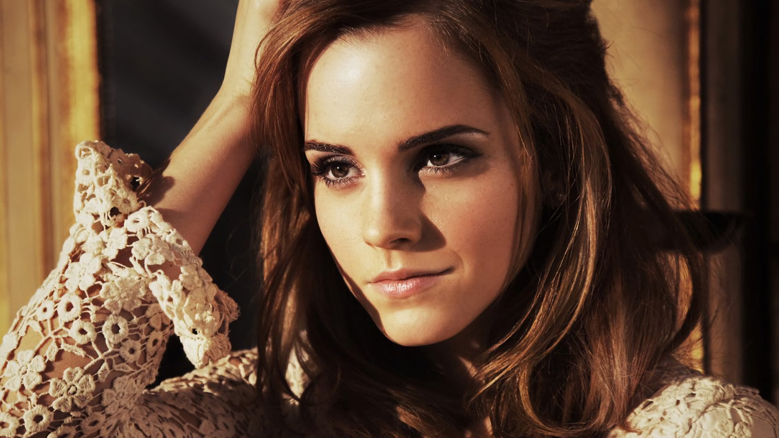 Emma Watson, one person, headshot, 2K, warm clothing, hair, real people, contemplation, portrait, beauty, indoors, young adult, human face, women, brown hair, HD Wallpaper