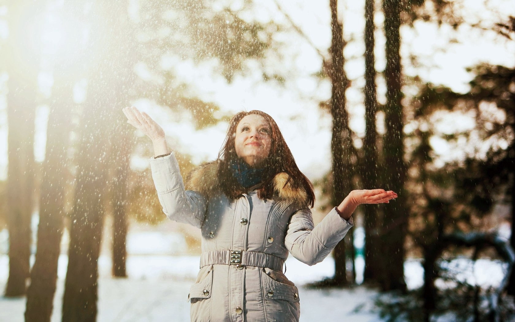 frost, grey, leisure activity, carefree, hair, forest, snowing, jacket, autumn, portrait, lifestyles, girl, relaxation, people, walking, season, nature, HD Wallpaper