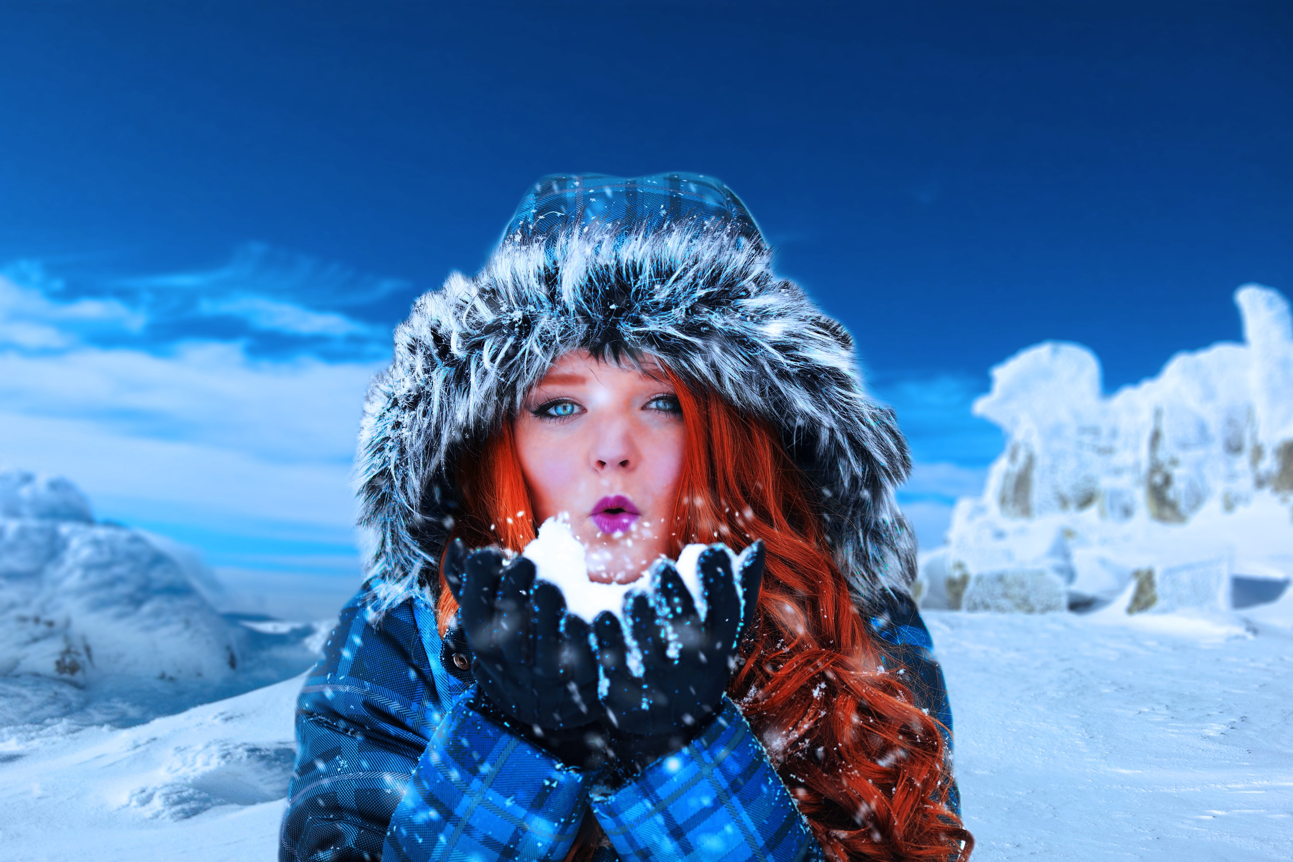 young adult, looking at camera, lifestyles, frozen, woman, 5K, extreme weather, one person, person, clothing, nature, leisure activity, white, snow, model, HD Wallpaper