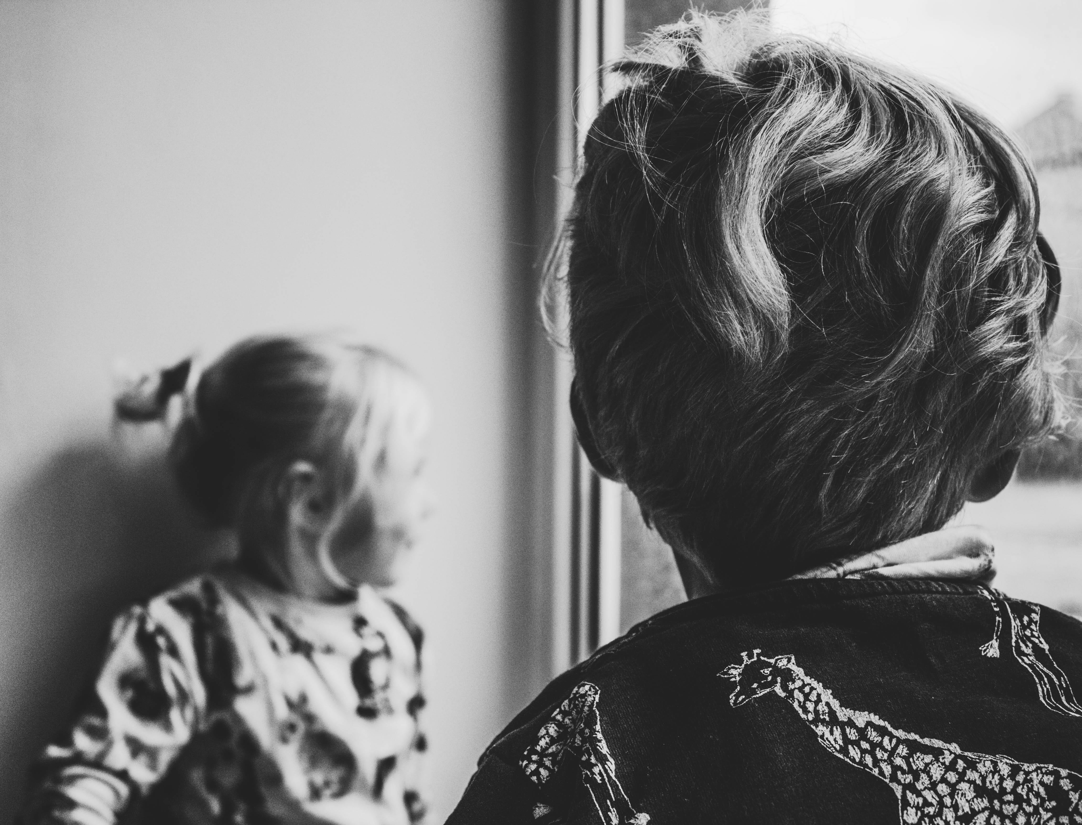 human hair, hairdo, focus on foreground, females, women, two people, family, hair bun, lifestyles, preparation, black and white, children, leisure activity, HD Wallpaper