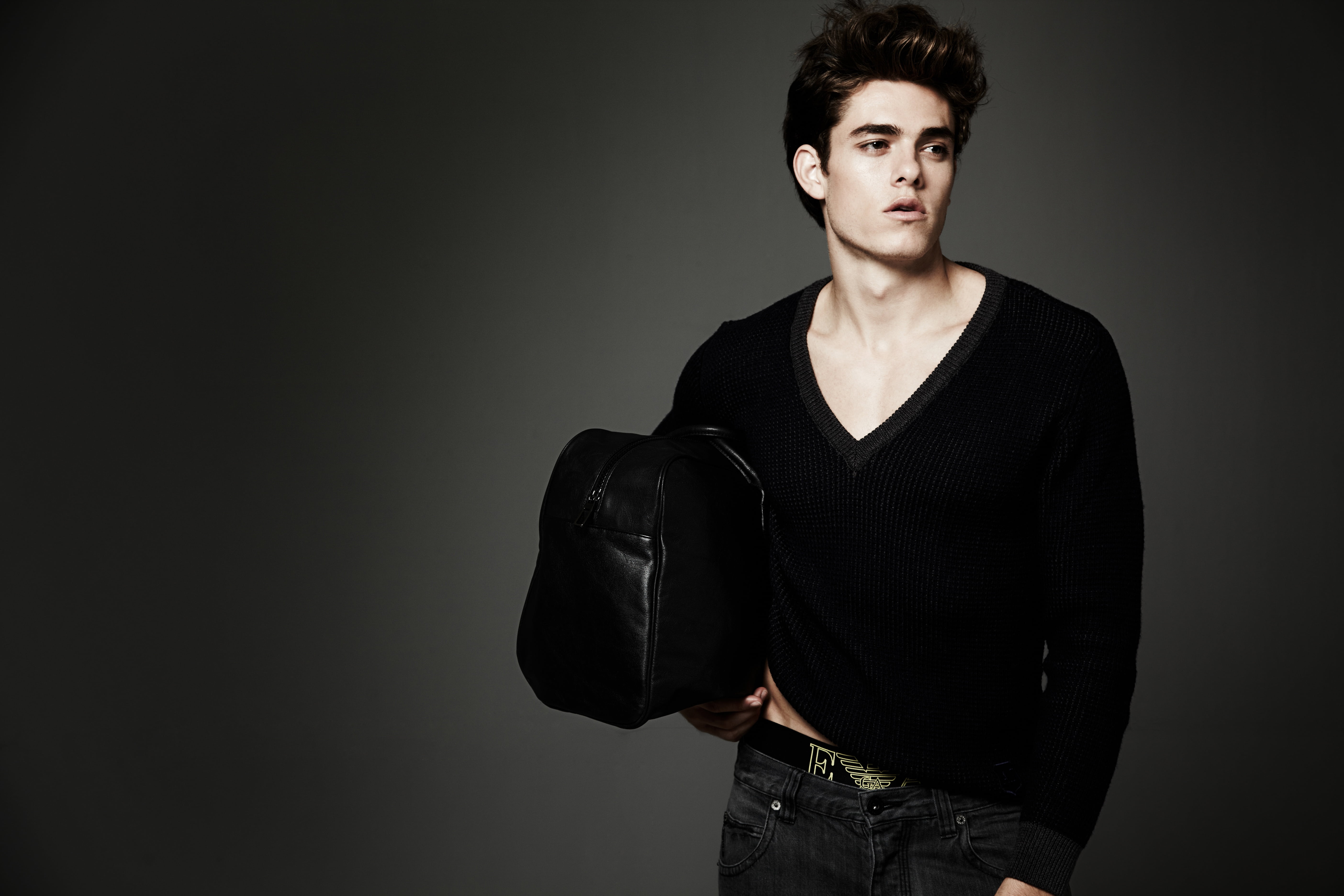 one young man only, front view, clothing, studio shot, serious, fashion, young men, portrait, black background, waist up, adults only, person, only men, HD Wallpaper