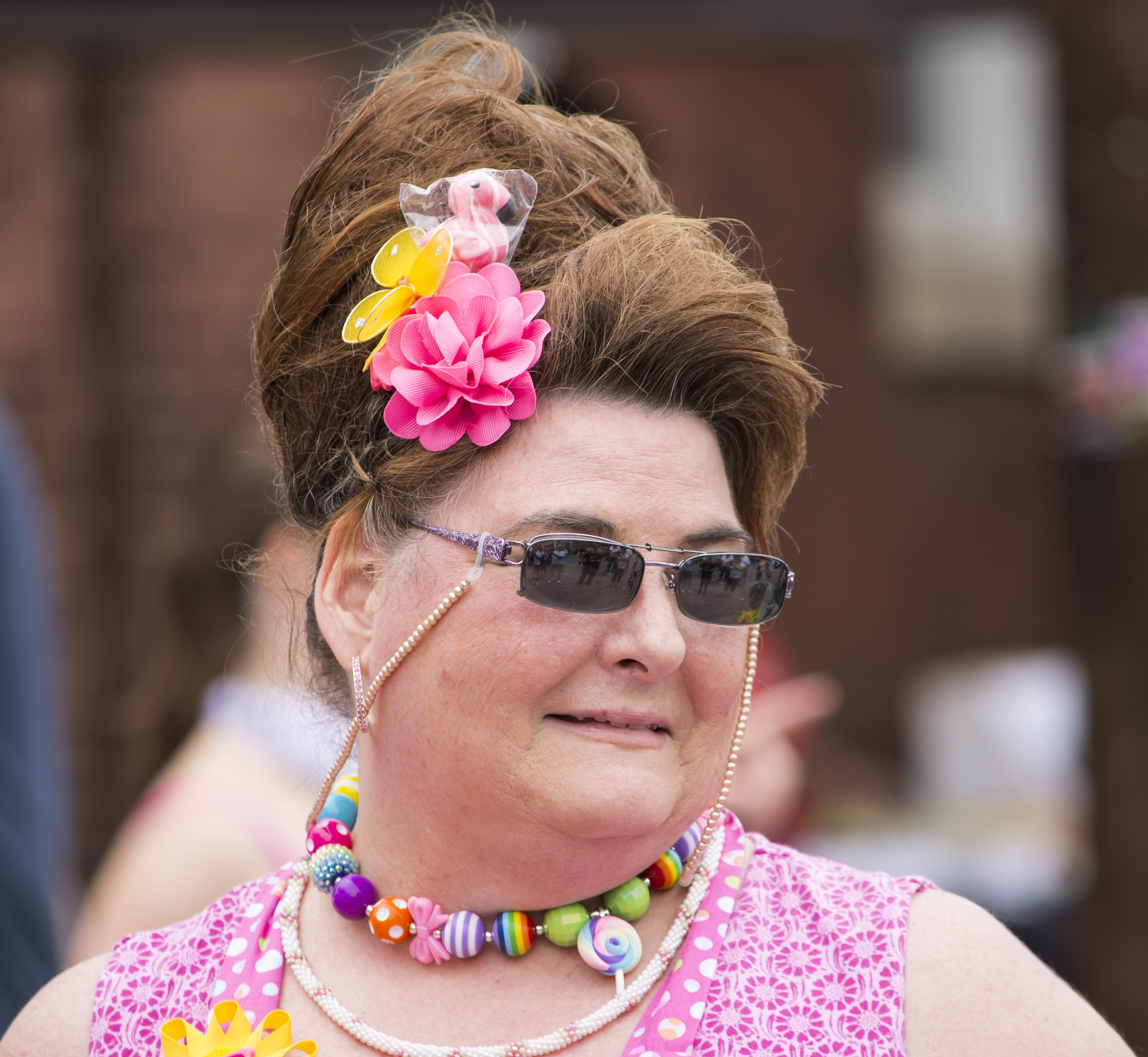 headshot, focus on foreground, real people, personal accessory, women, flower, portrait, pink color, glasses, baltimore, hairstyle, adult, festival, lifestyles, HD Wallpaper