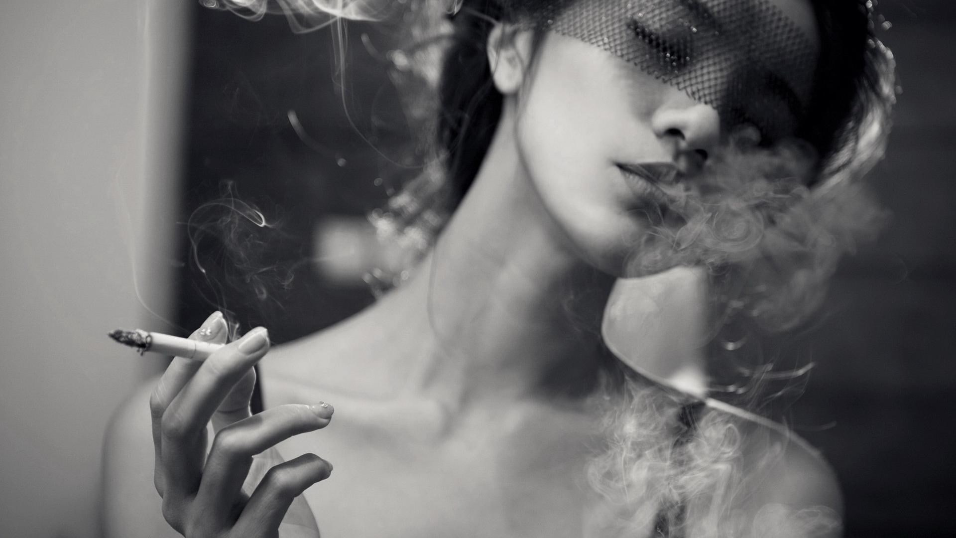 one person, smoke pictures for large desktop, headshot, portrait, smoking - activity, women, 1080P, smoking issues, contemplation, close-up, indoors, cigarette, HD Wallpaper