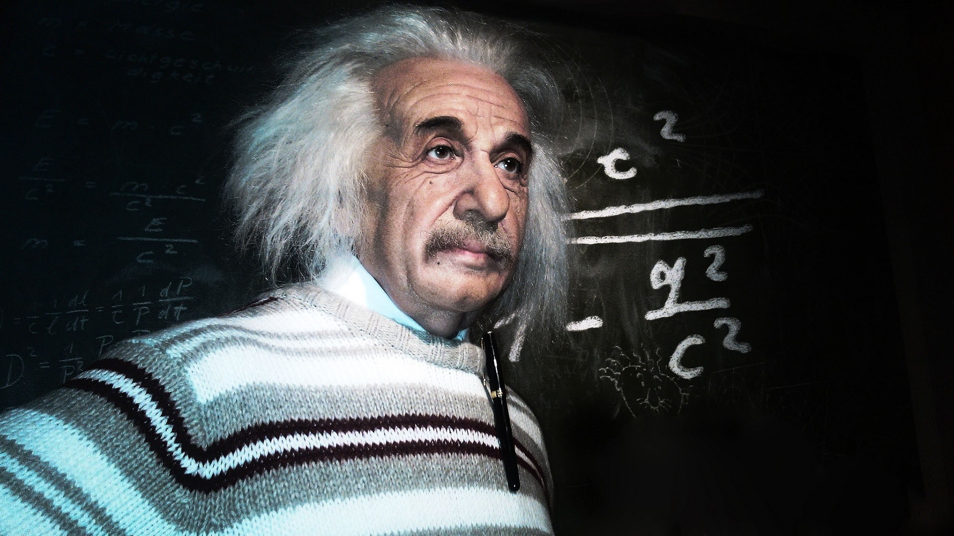 men, black background, males, emotion, Physicist, facial hair, portrait, waist up, adult, Scientist, gray hair, 1080P, one person, blackboard, mouth open, HD Wallpaper