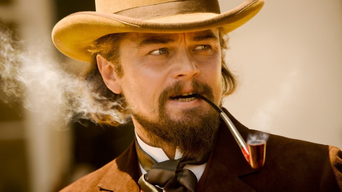 indoors, Dublin Churchwarden, leonardo dicaprio, portrait, 720P, men, Django Unchained, suit, close-up, Film Stills, clothing, cowboy, headshot, hat, cowboy hat, HD Wallpaper