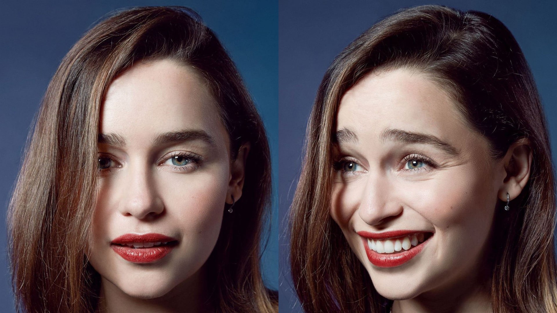 looking at camera, women, human face, teenager, beautiful woman, studio shot, indoors, long hair, young adult, beauty, Emilia Clarke, hairstyle, red lipstick, HD Wallpaper