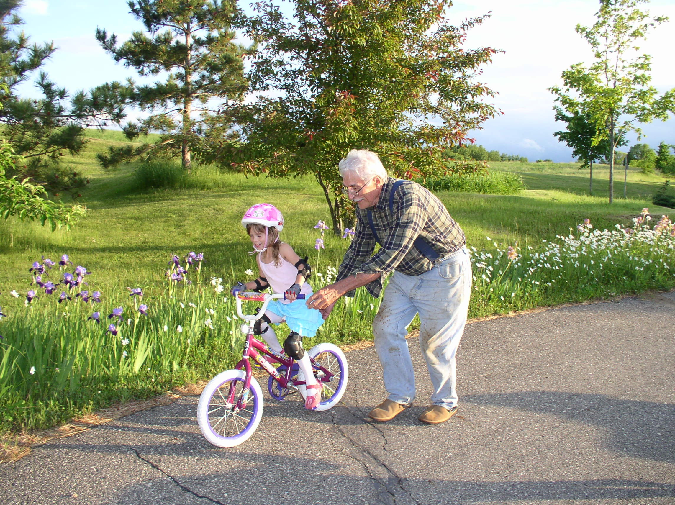 transportation, man, men, learning, day, males, full length, outdoors, cycling, nature, lifestyles, tree, childhood, bike, 1080P, bonding, grandchild, HD Wallpaper
