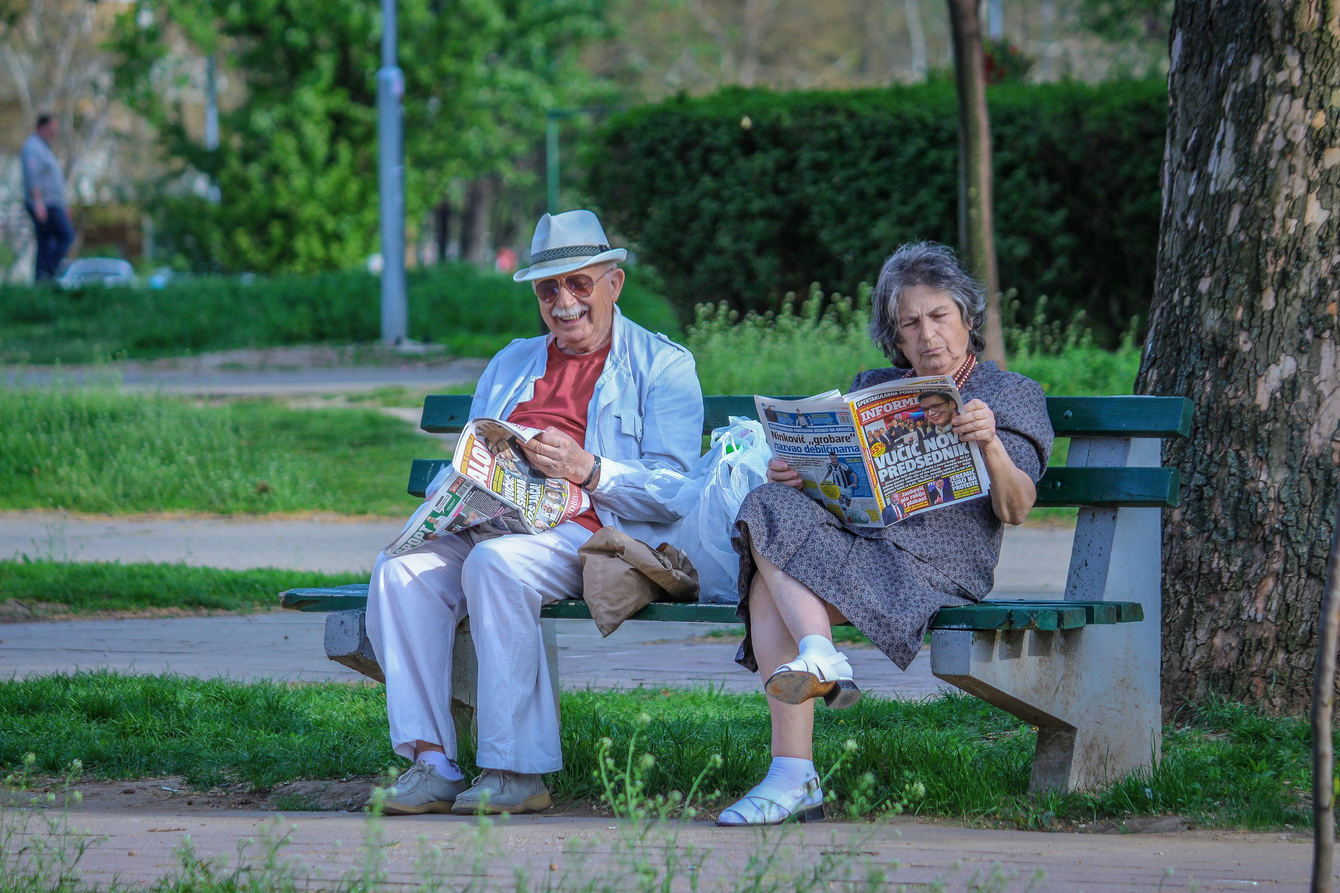 bench, grandfather, plant, coat, grandparents, love, pants, park bench, age, elderly, emotion, leisure activity, retirement, lifestyles, woman, casual clothing, HD Wallpaper