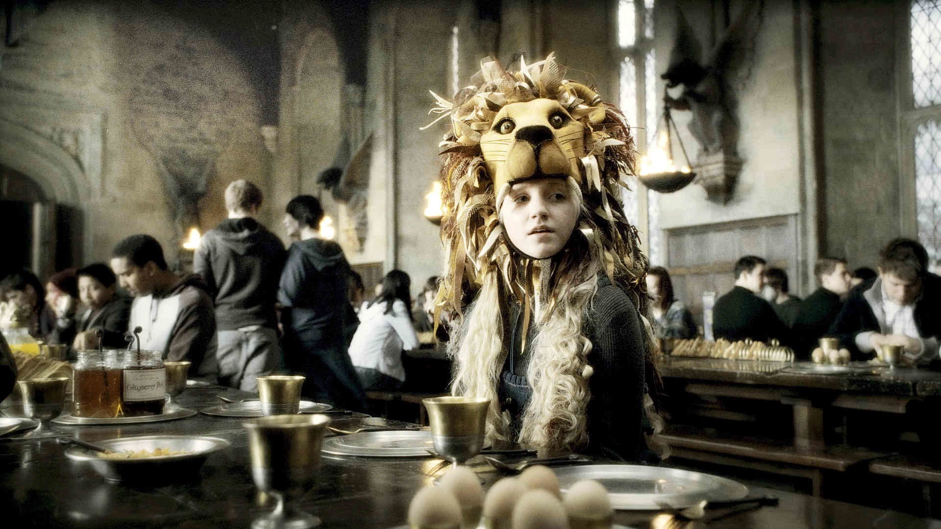 glass, people, aviator, lifestyles, group of people, drink, yellow, clothing, Harry Potter and the Half-Blood Prince, Luna Lovegood, Harry Potter, refreshment, HD Wallpaper