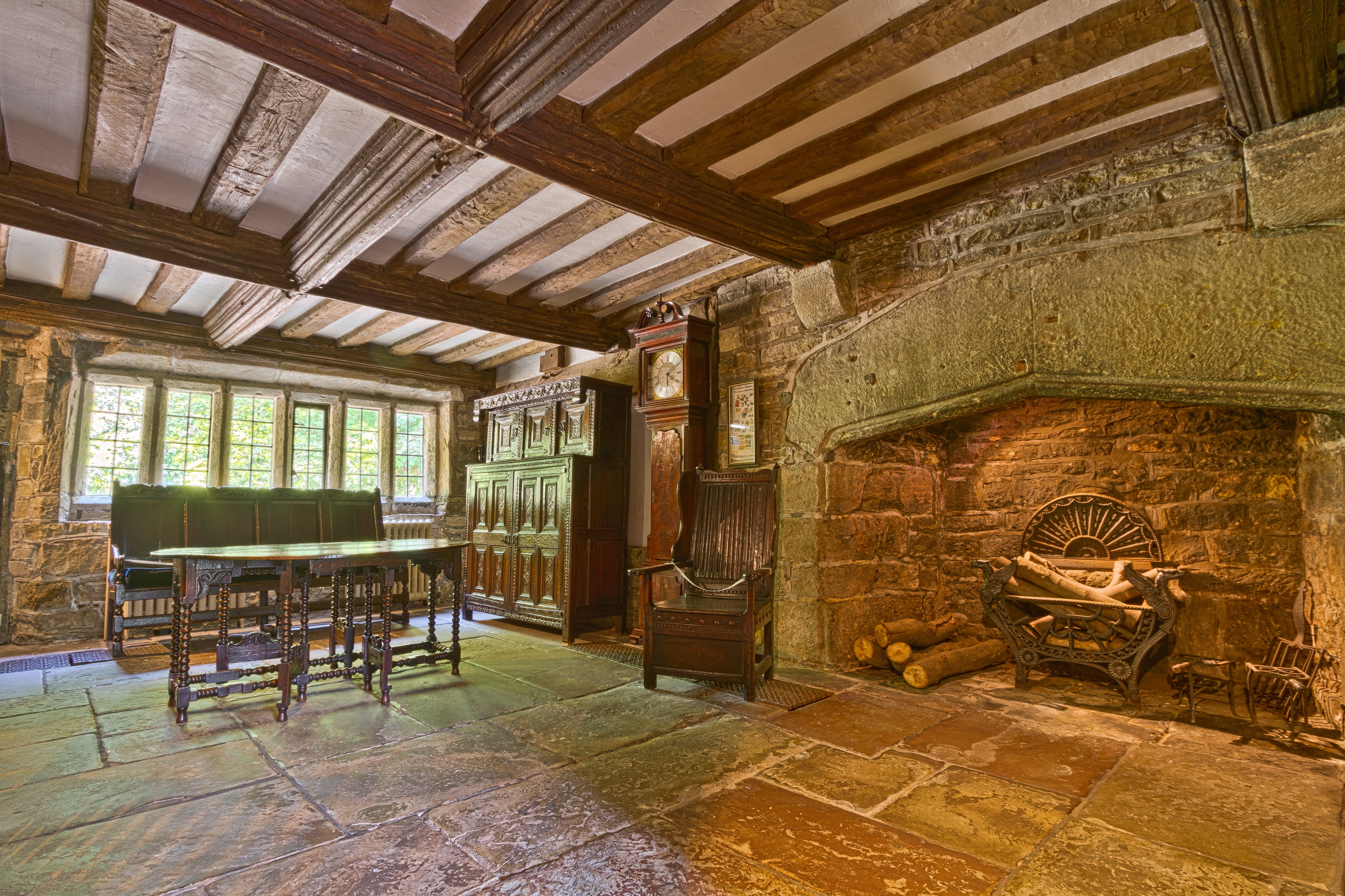 indoors, ancient, ceiling, 5K, nature, chairs, firewood, tiled floor, old-fashioned, tile, history, architecture, day, flooring, furniture, bench, wooden, HD Wallpaper