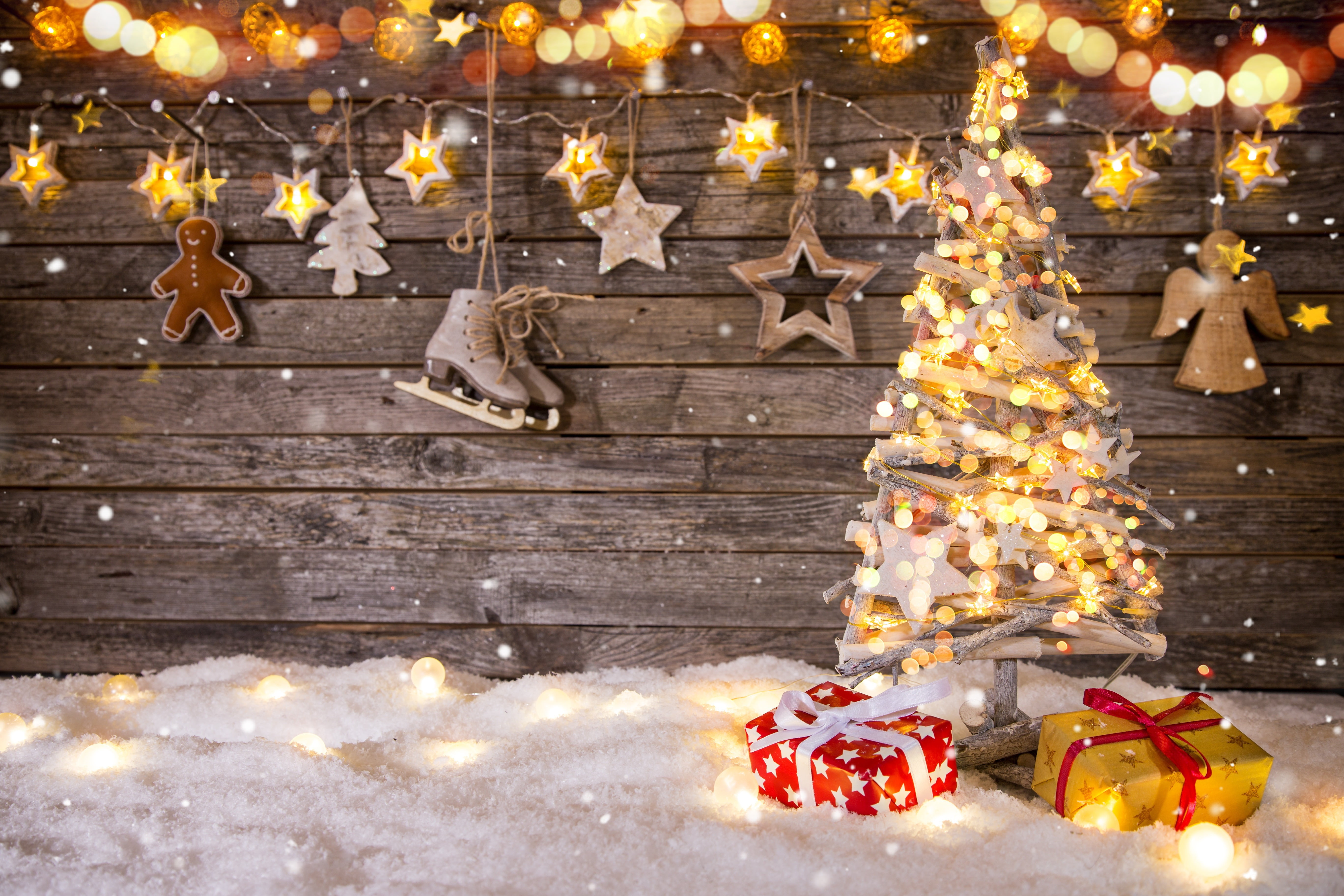 5K, New year, gifts, Christmas, garland, herringbone, HD Wallpaper