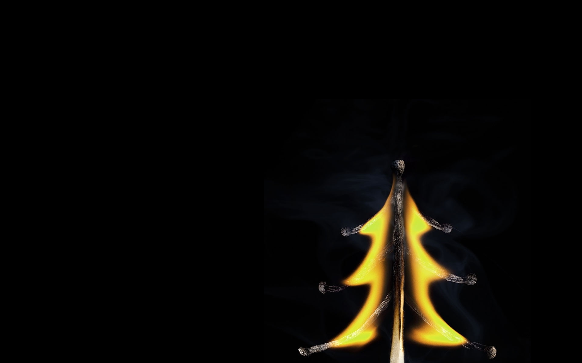 tree, herringbone, fire, creative, matches, black background, 1080P, HD Wallpaper