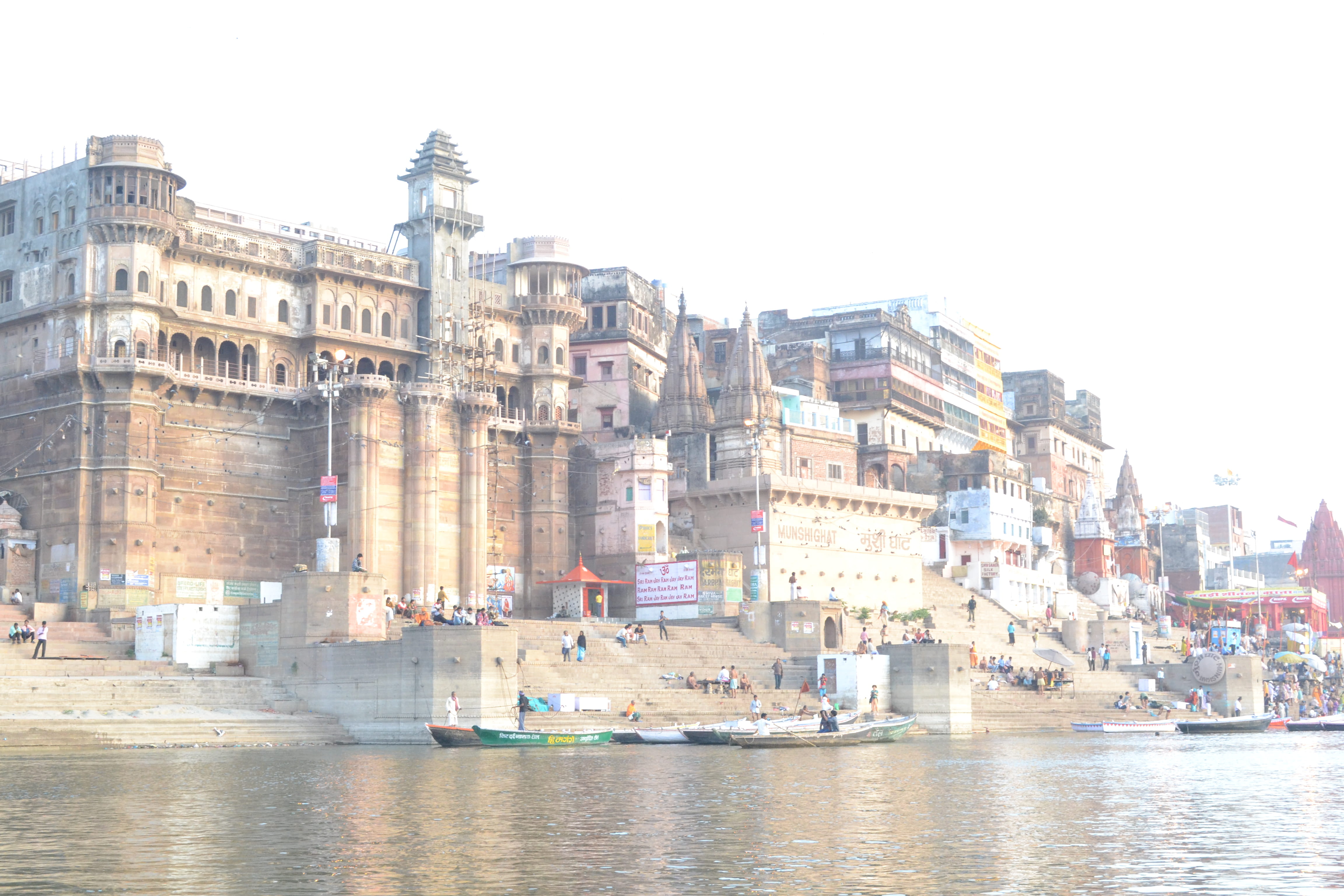 copy space, outdoors, river, built structure, city, mode of transportation, religion, building, residential district, nature, day, sky, india, nautical vessel, HD Wallpaper