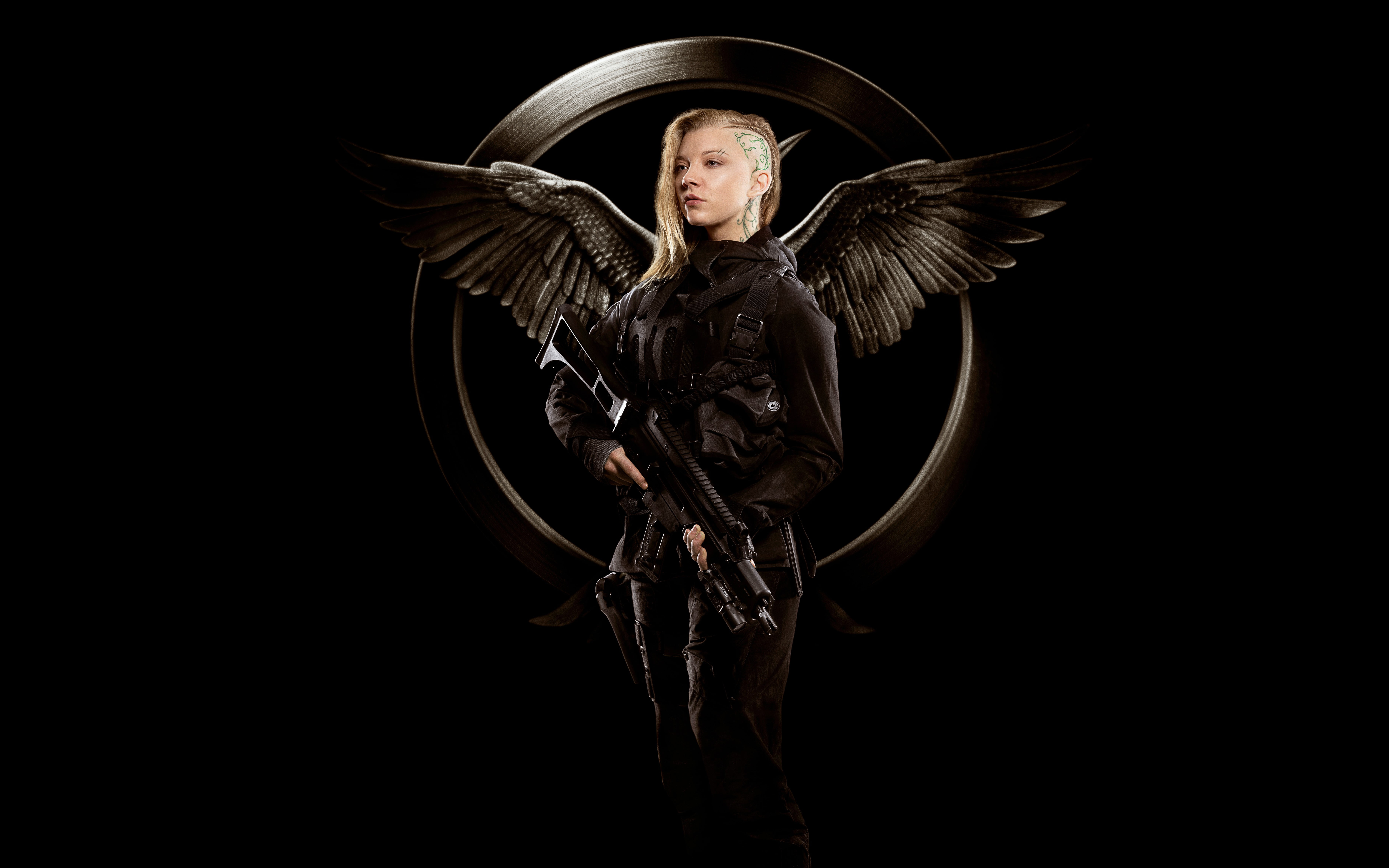 wearing, looking at camera, one person, studio shot, Natalie Dormer , Hunger Games, adult, angel, woman, black background, portrait, 5K, standing, illustration, HD Wallpaper