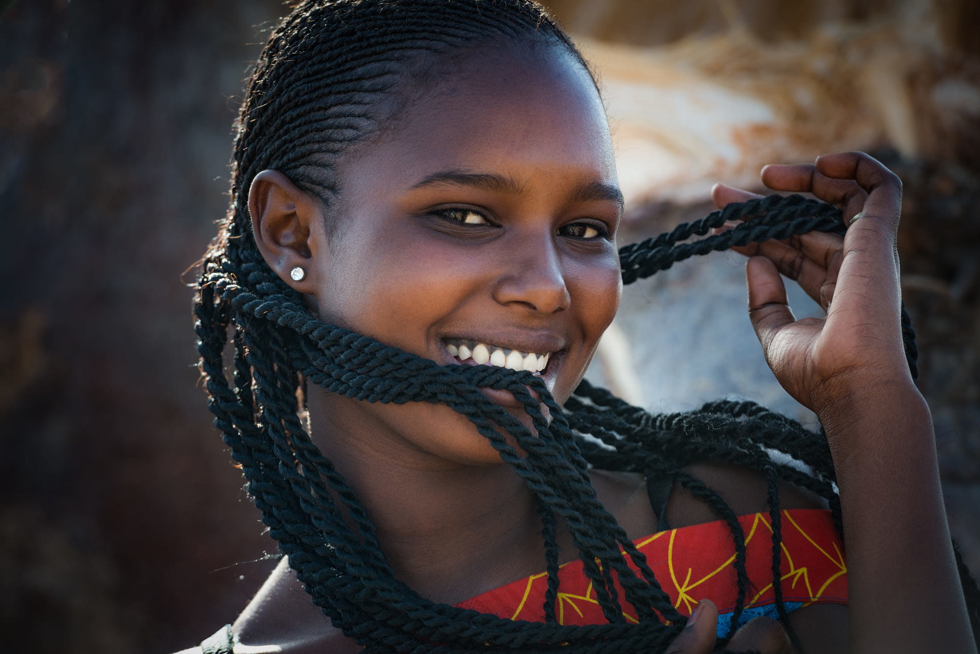 braids, laughter, African portrait, 1080P, black girl, HD Wallpaper