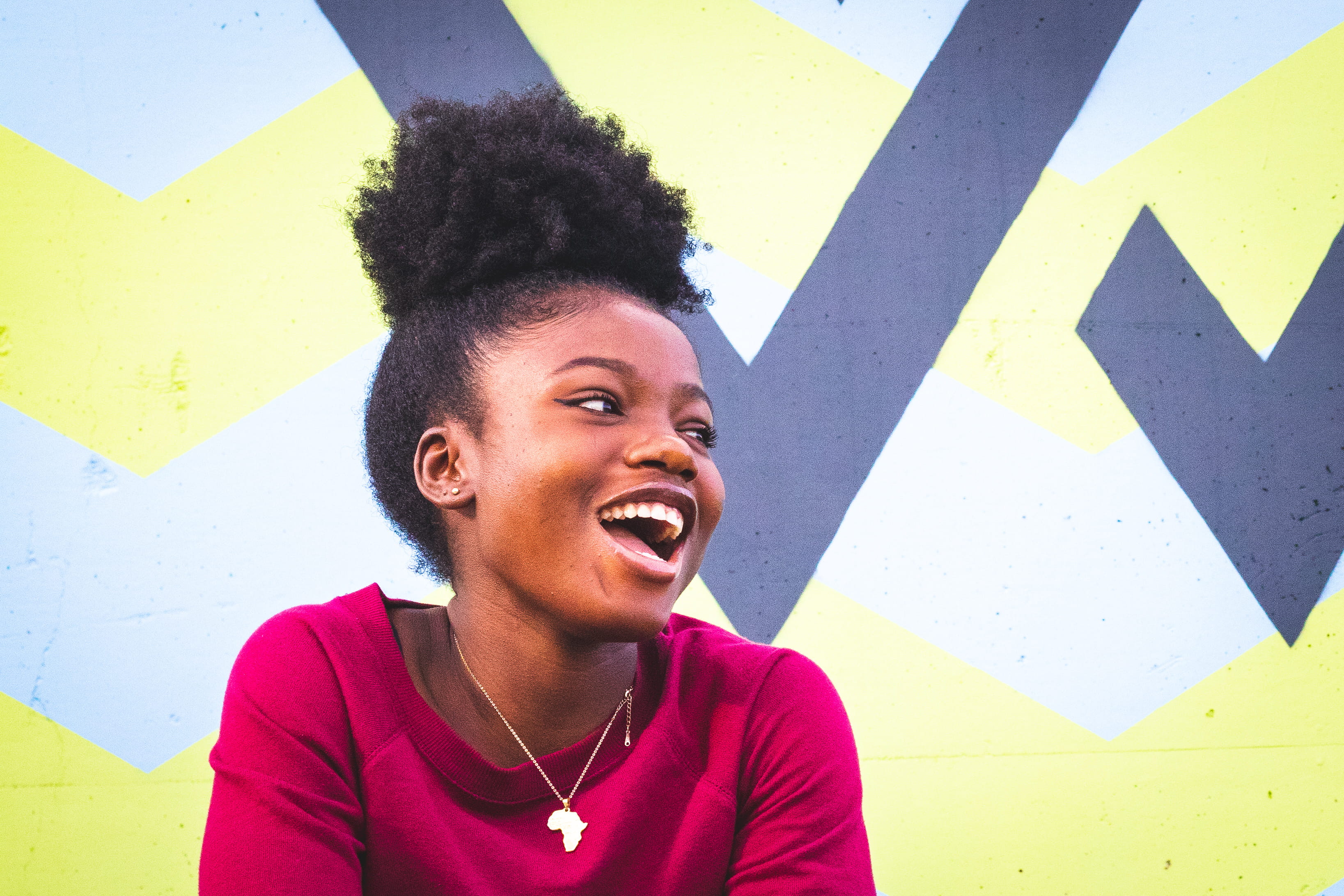 female, smile, females, laughter, pose, fun, positive Emotion, top, black, outdoors, portrait, open, black hair, lifestyles, young Adult, african Ethnicity, HD Wallpaper