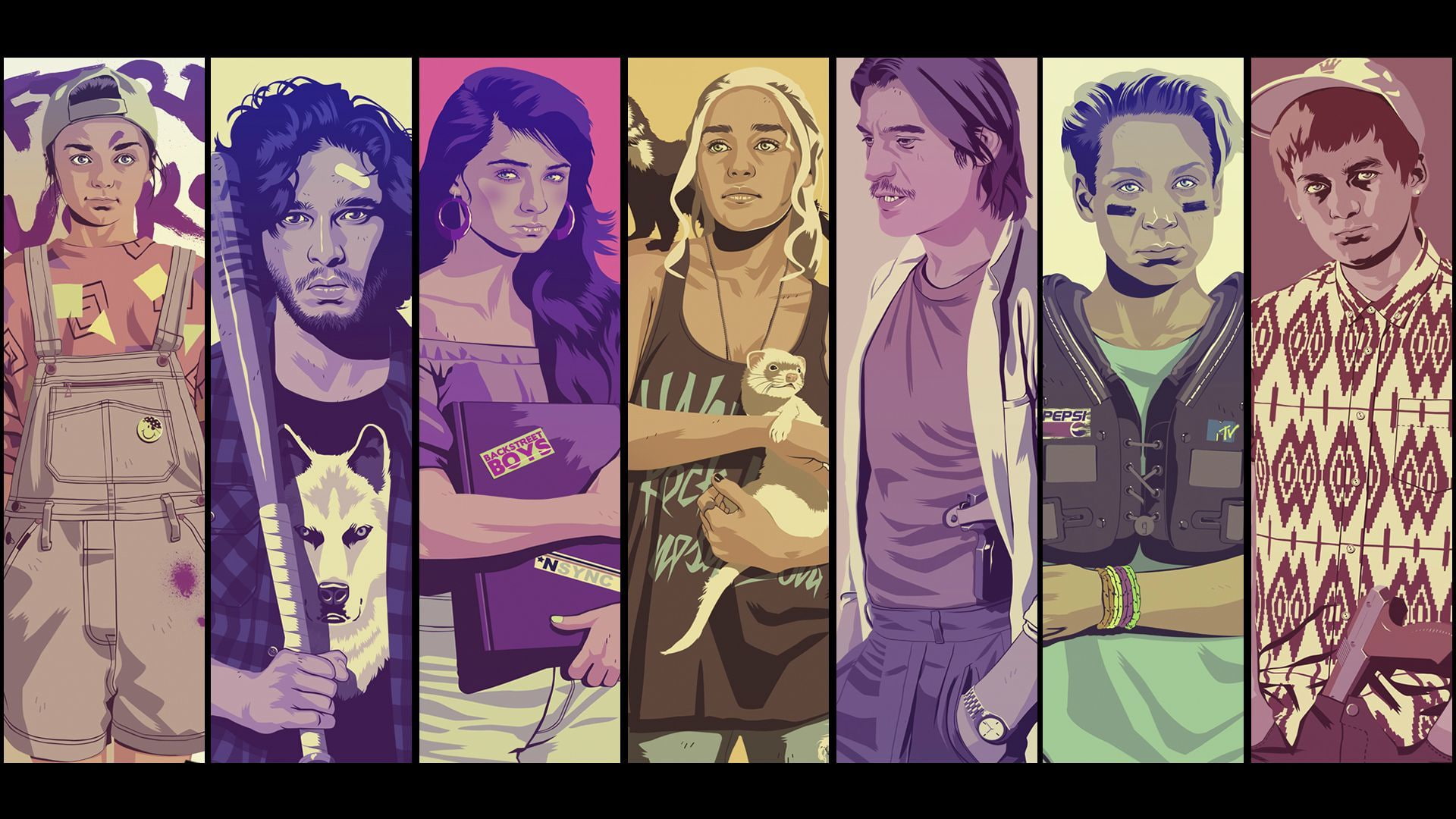 1080P, GTA, Arya Stark, Daenerys Targaryen, Game Of Thrones, Jon Snow, Joffrey Baratheon, gta style, minimalism, Sansa Stark, HD Wallpaper