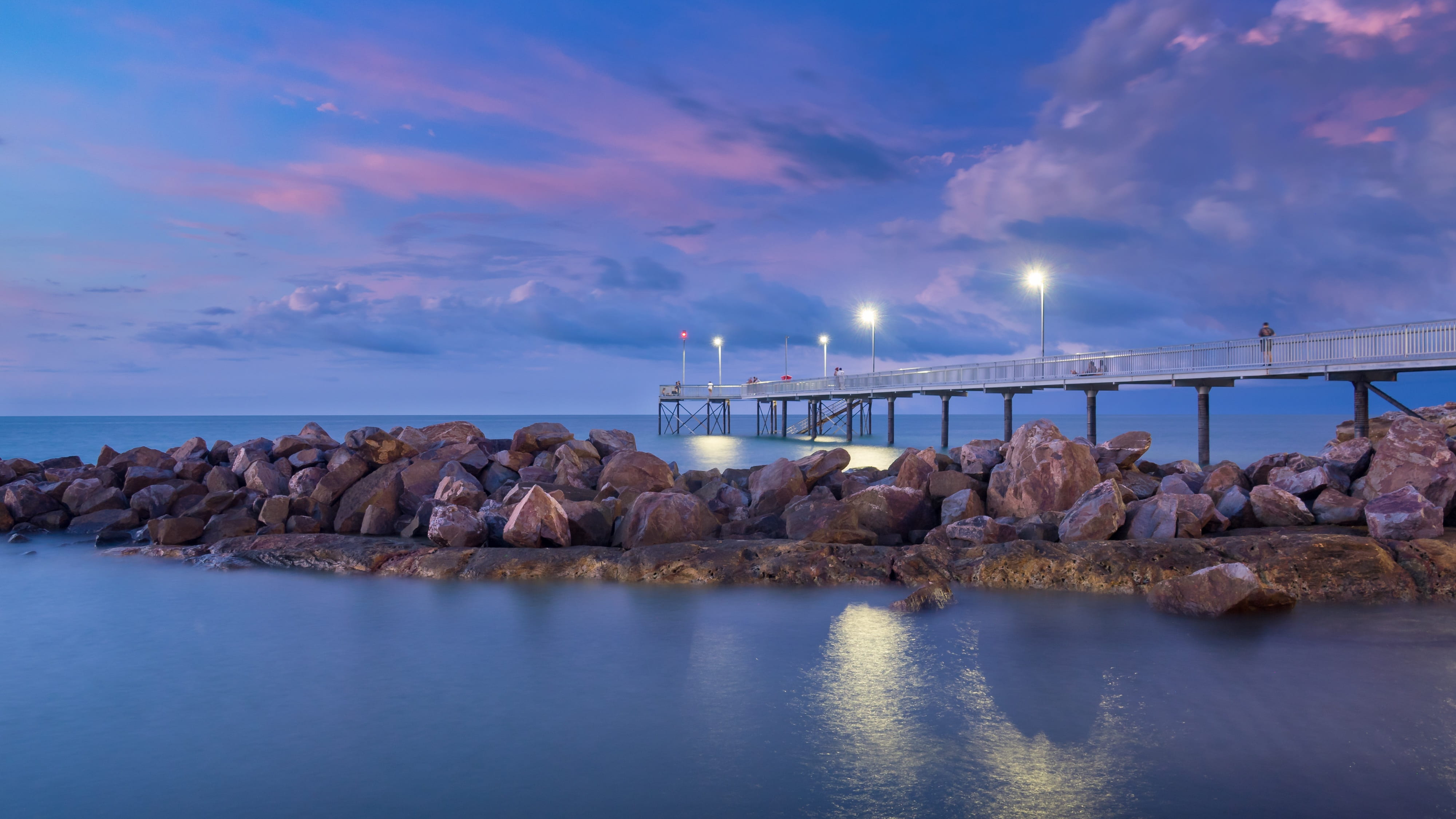 nature, darwin, tranquility, idyllic, illuminated, australia, waterfront, tranquil scene, solid, water, rock - object, groyne, rock, architecture, dock, HD Wallpaper