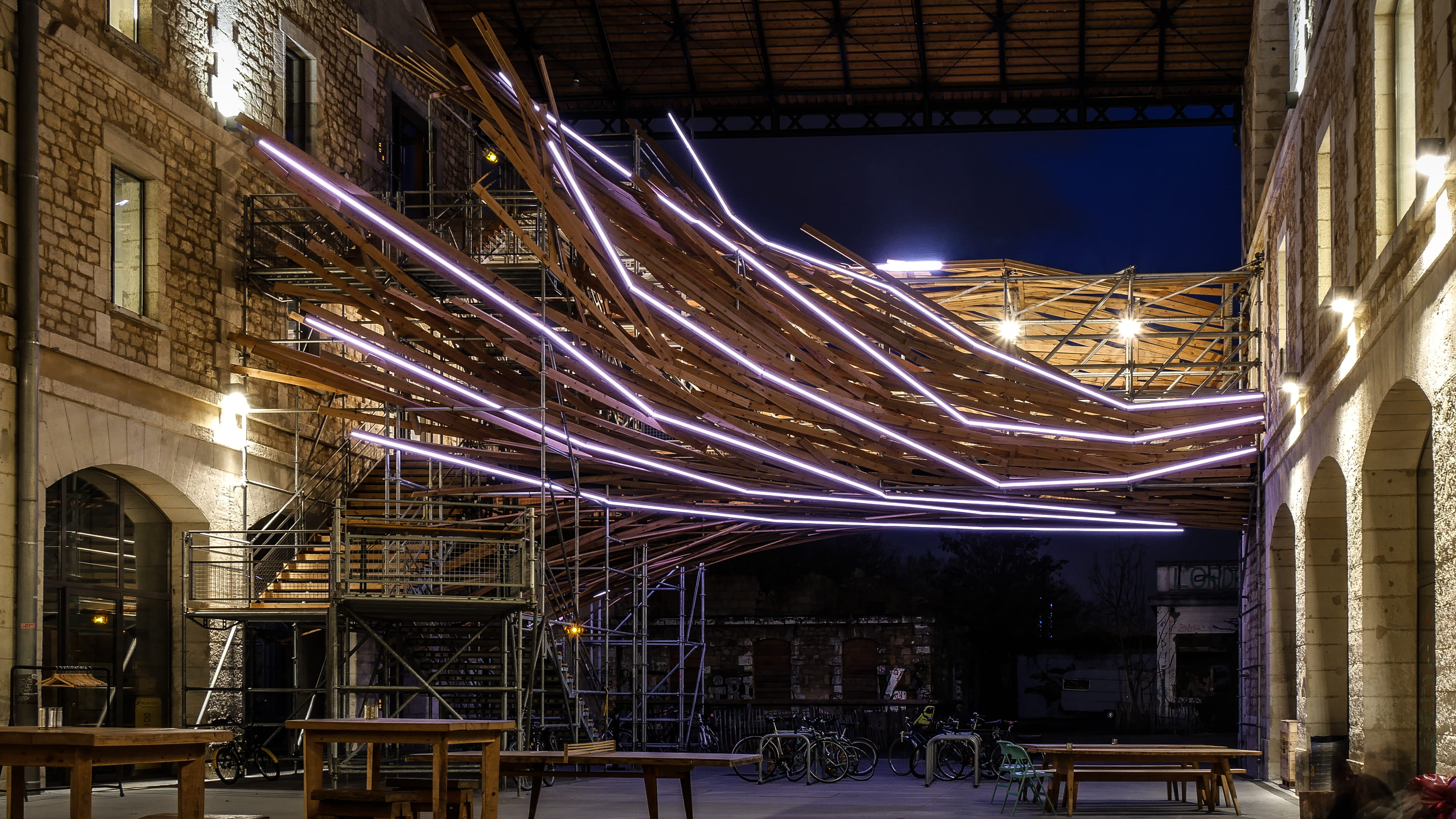 outdoors, night, connection, blurred motion, 4K, lights, no people, travel destinations, architecture, france, wood, vortex, motion, city, building, bordeaux, HD Wallpaper