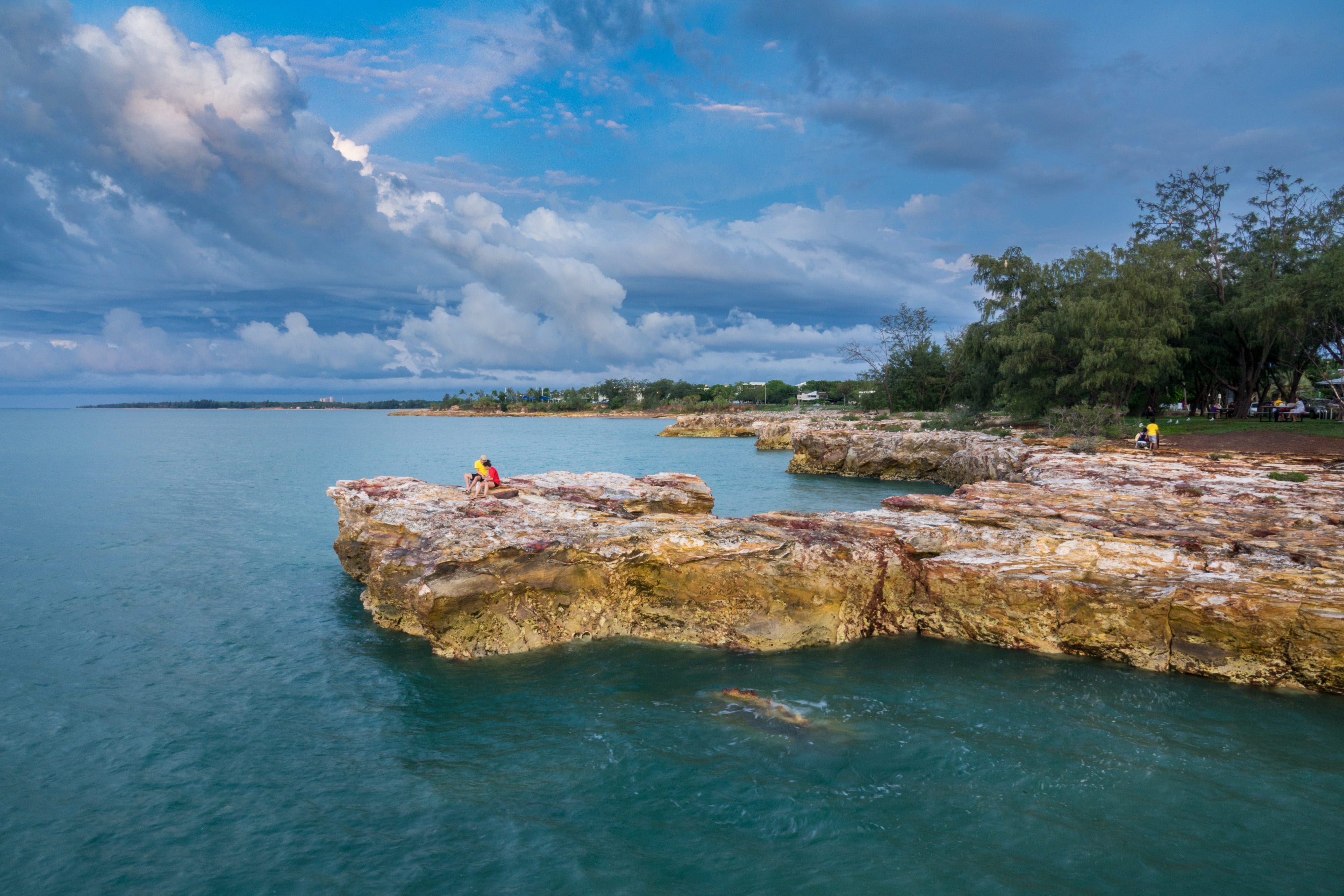 real people, relax, day, land, sea, sky, water, clouds, darwin, australia, outdoors, waterfront, solid, coastline, sunset, scenics - nature, idyllic, turquoise, HD Wallpaper