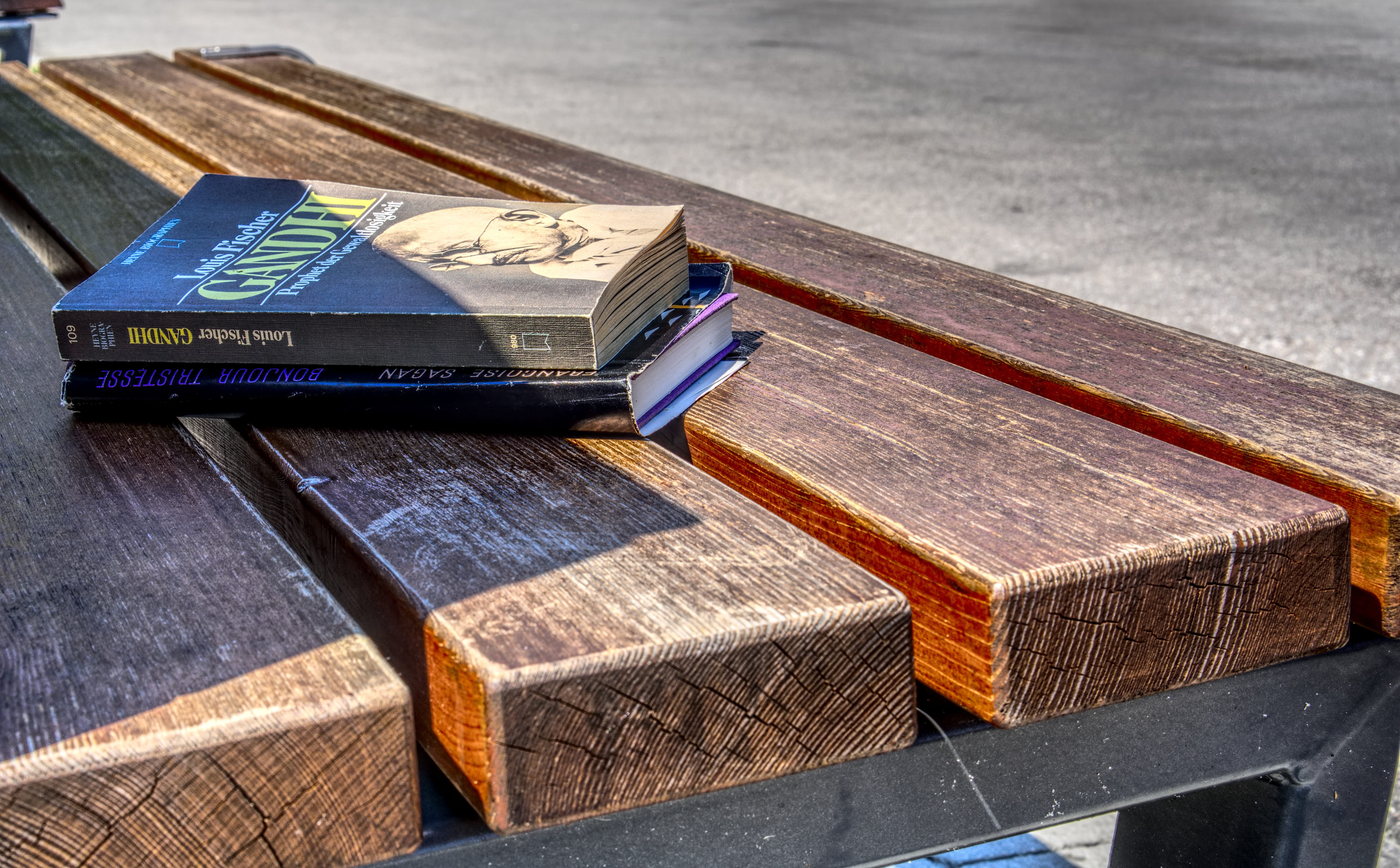 high angle view, used, read, park bench, book, reading, business, finance, day, worn, 5K, investment, table, box, economy, park, gold colored, publication, HD Wallpaper